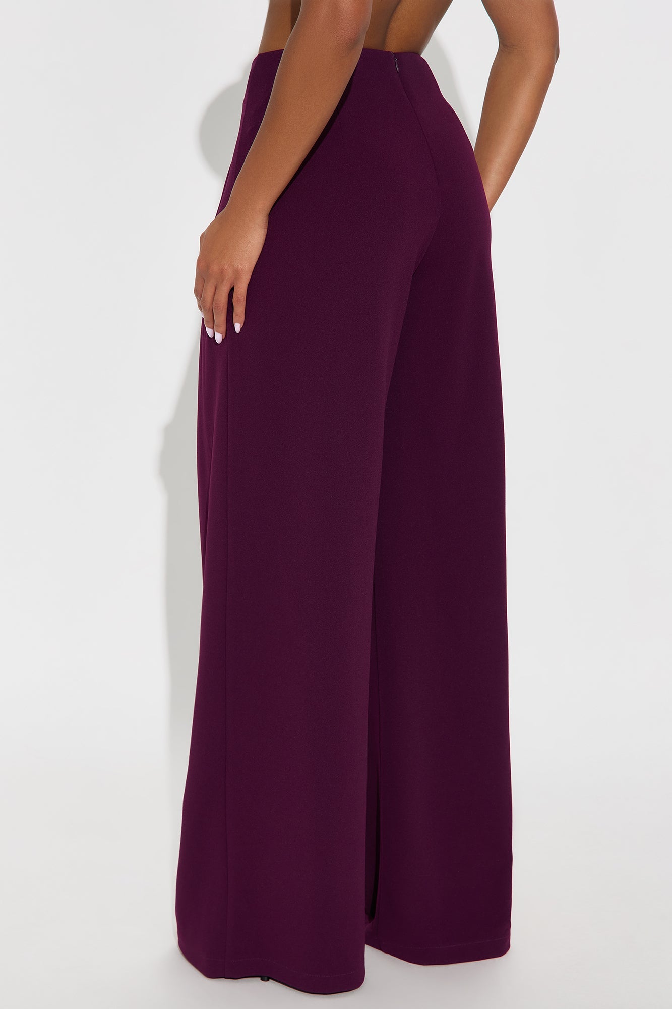Brigitte Crepe Knit Wide Leg Pleated Pant 33″ - Plum