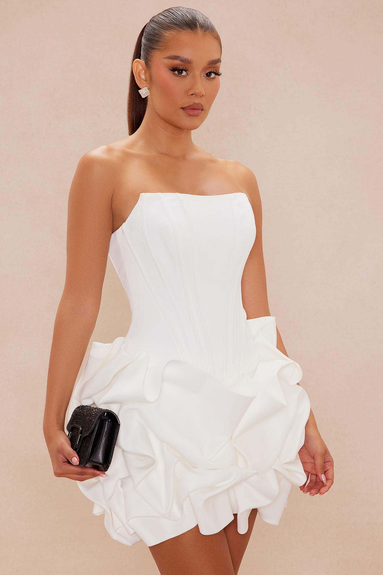 Ivona Bubble Satin Mini Dress - White