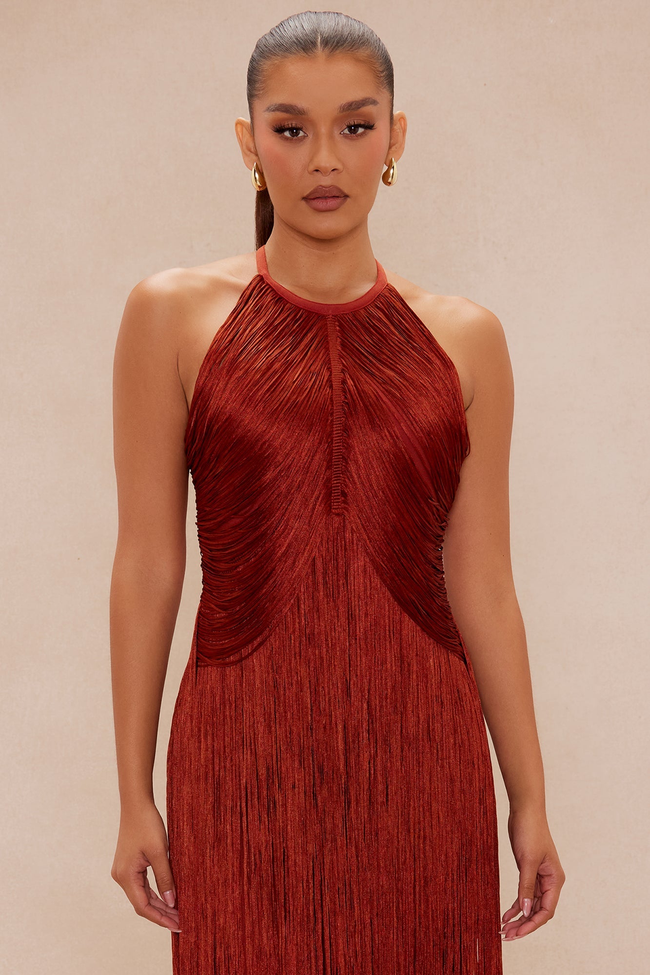Nolana Fringe Maxi Gown - Rust