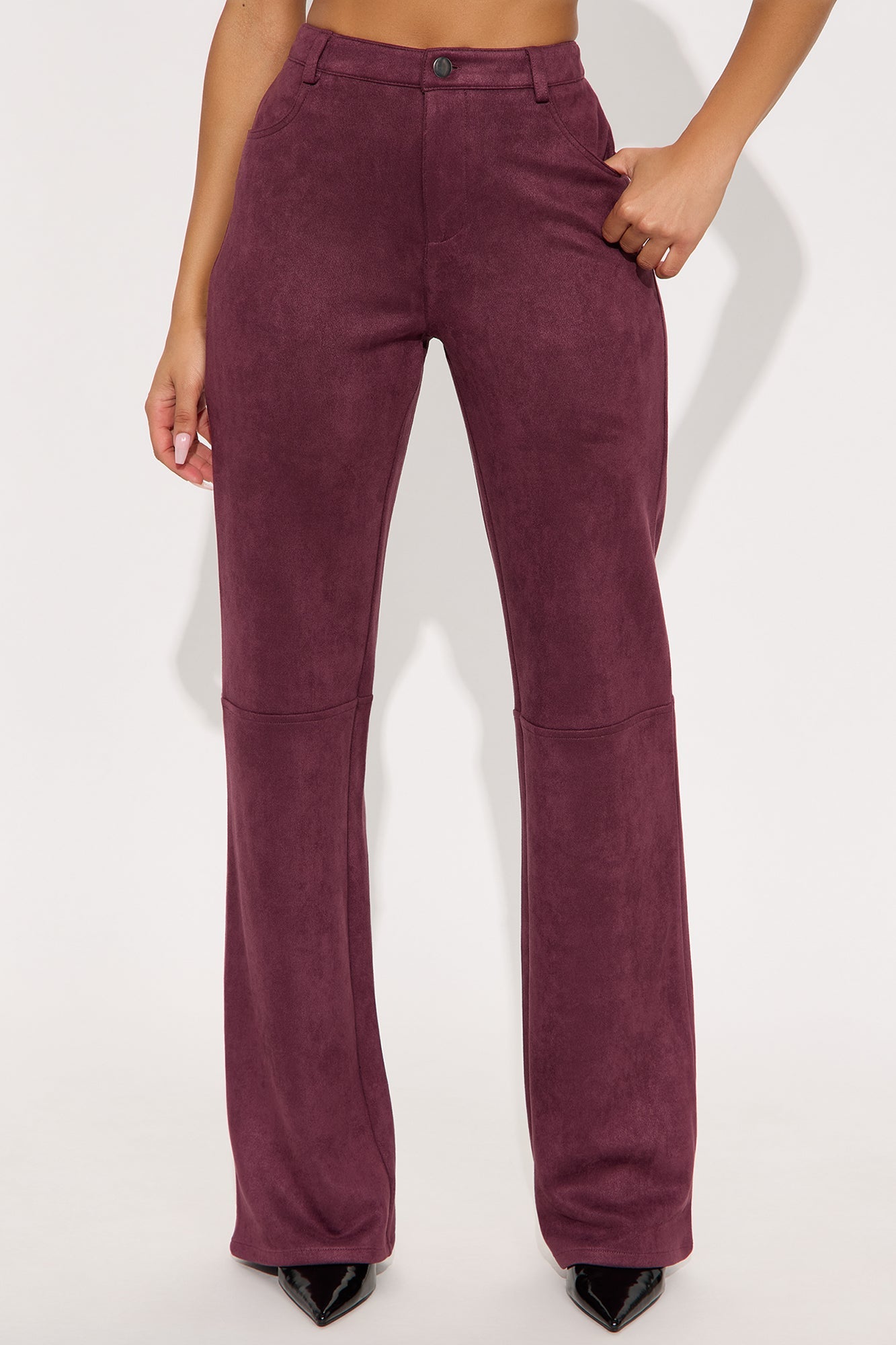Gianna Faux Suede Wide Leg Pant - Wine