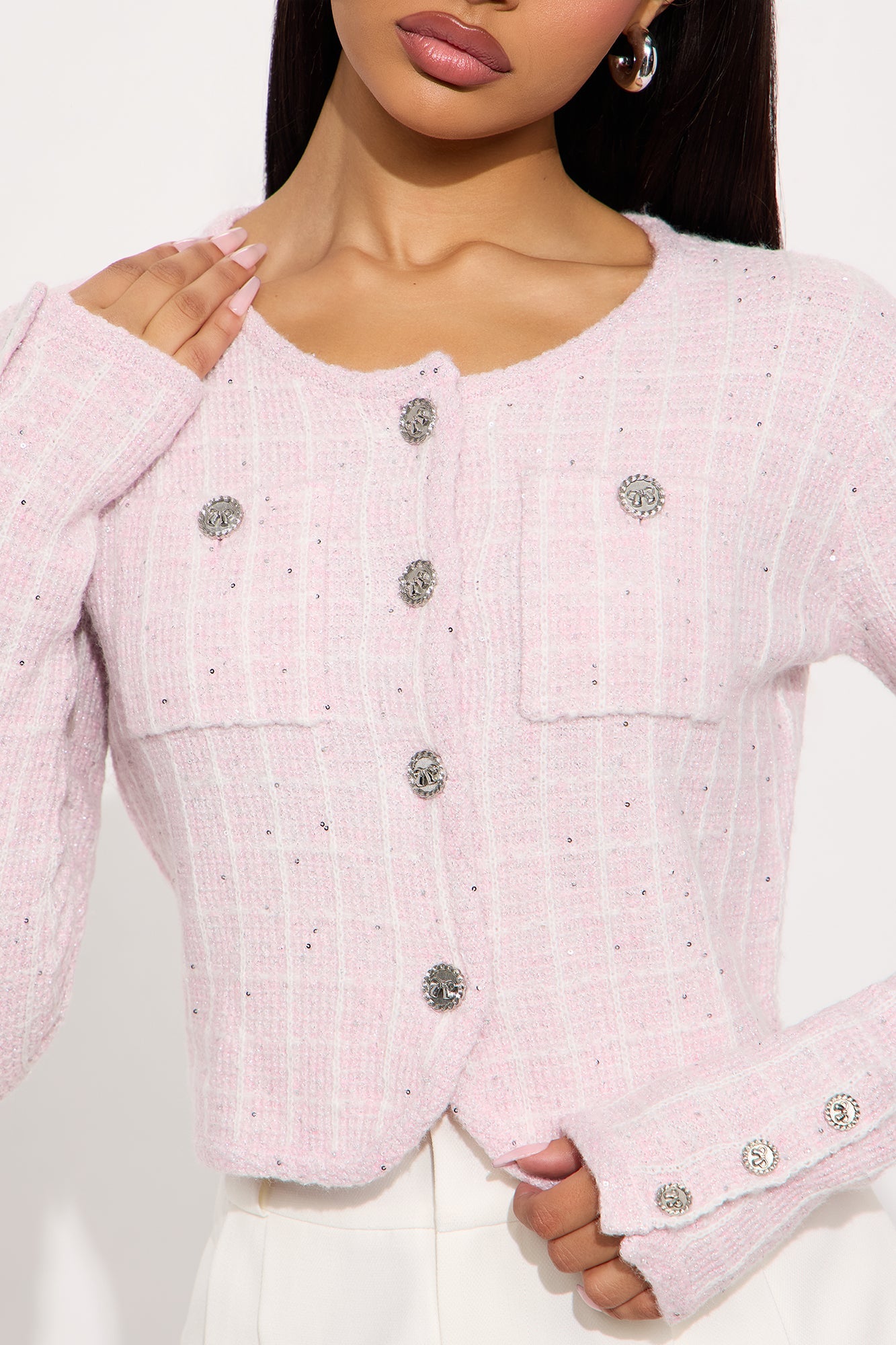 Seek Peace Checkered Hardware Cardigan - Pink/combo