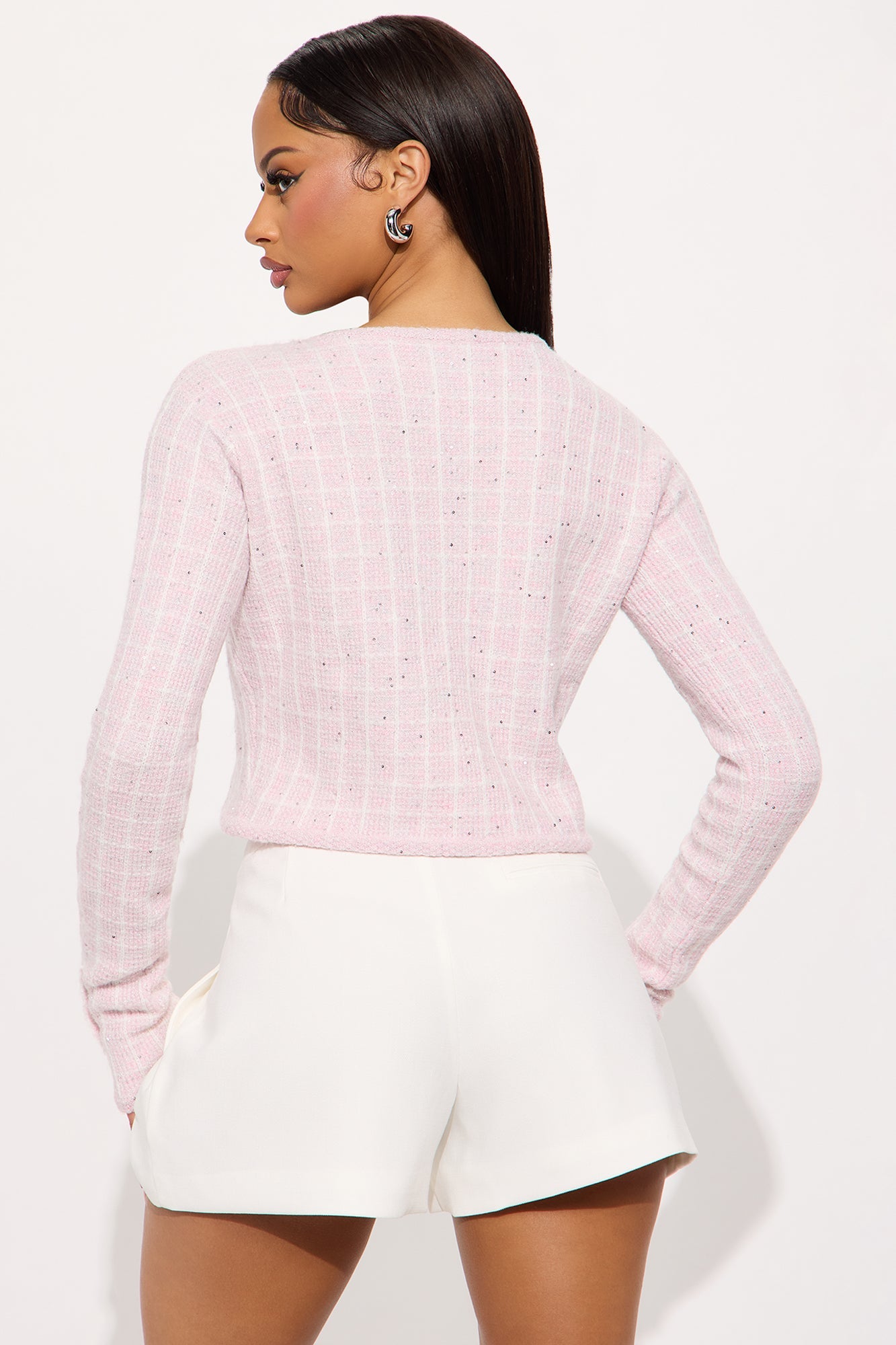Seek Peace Checkered Hardware Cardigan - Pink/combo