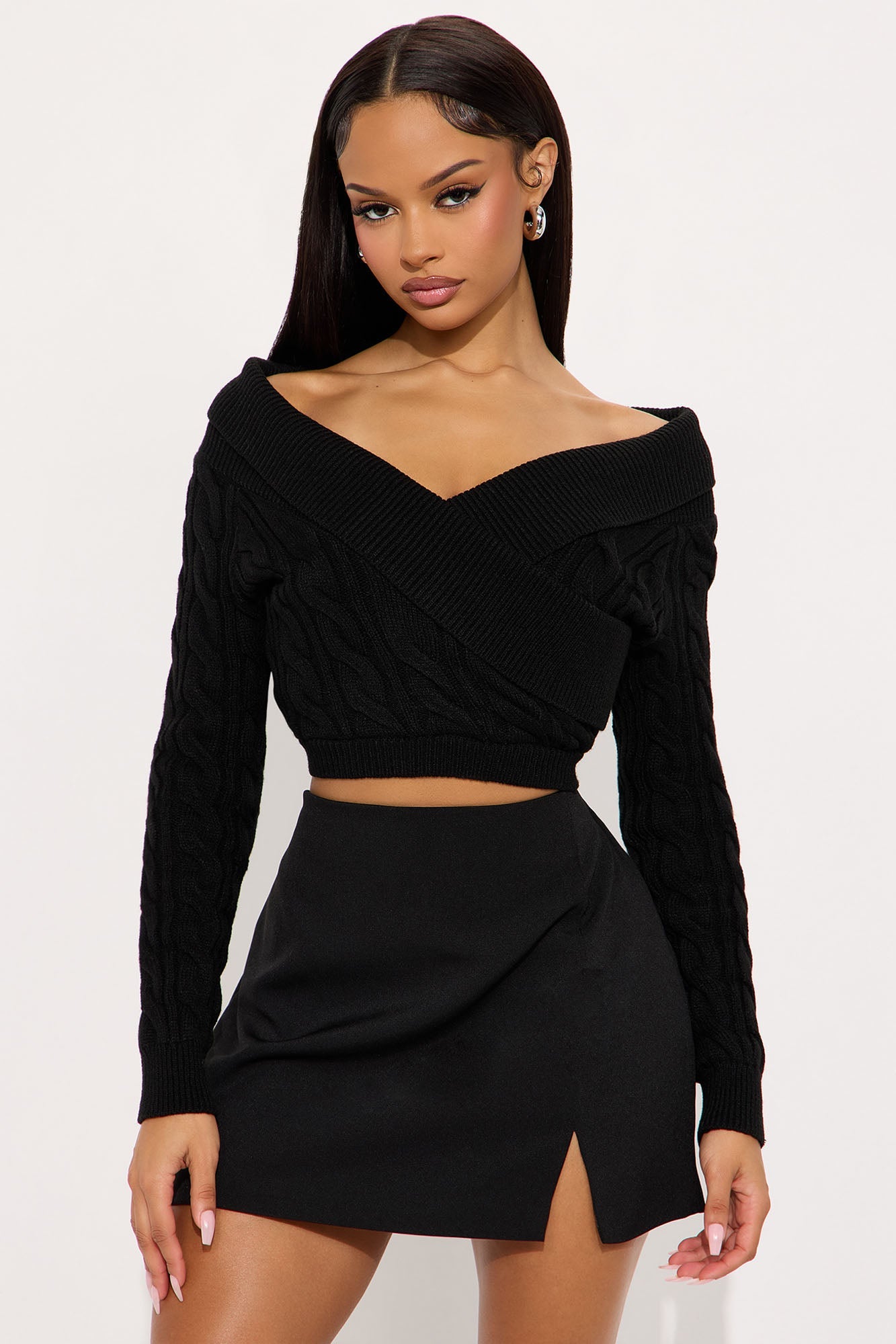 Doing My Best Cropped Sweater - Black