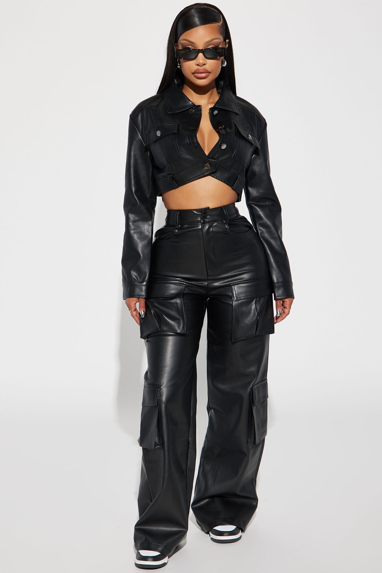 Drop A Pin Faux Leather Cargo Pant - Black