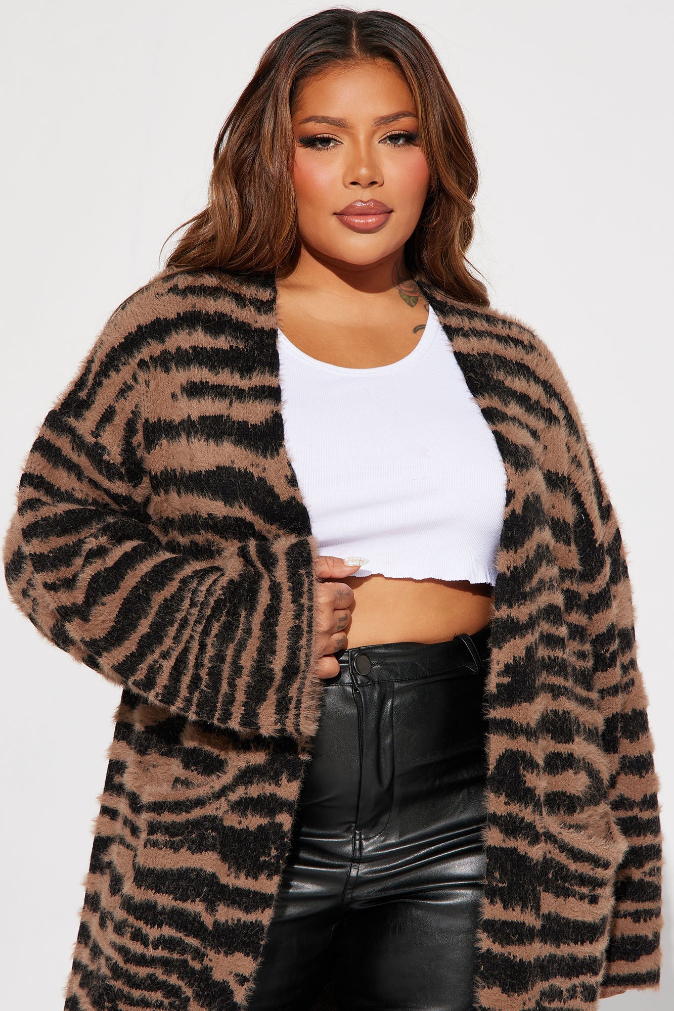Get Wild Zebra Duster Cardigan - Brown/combo