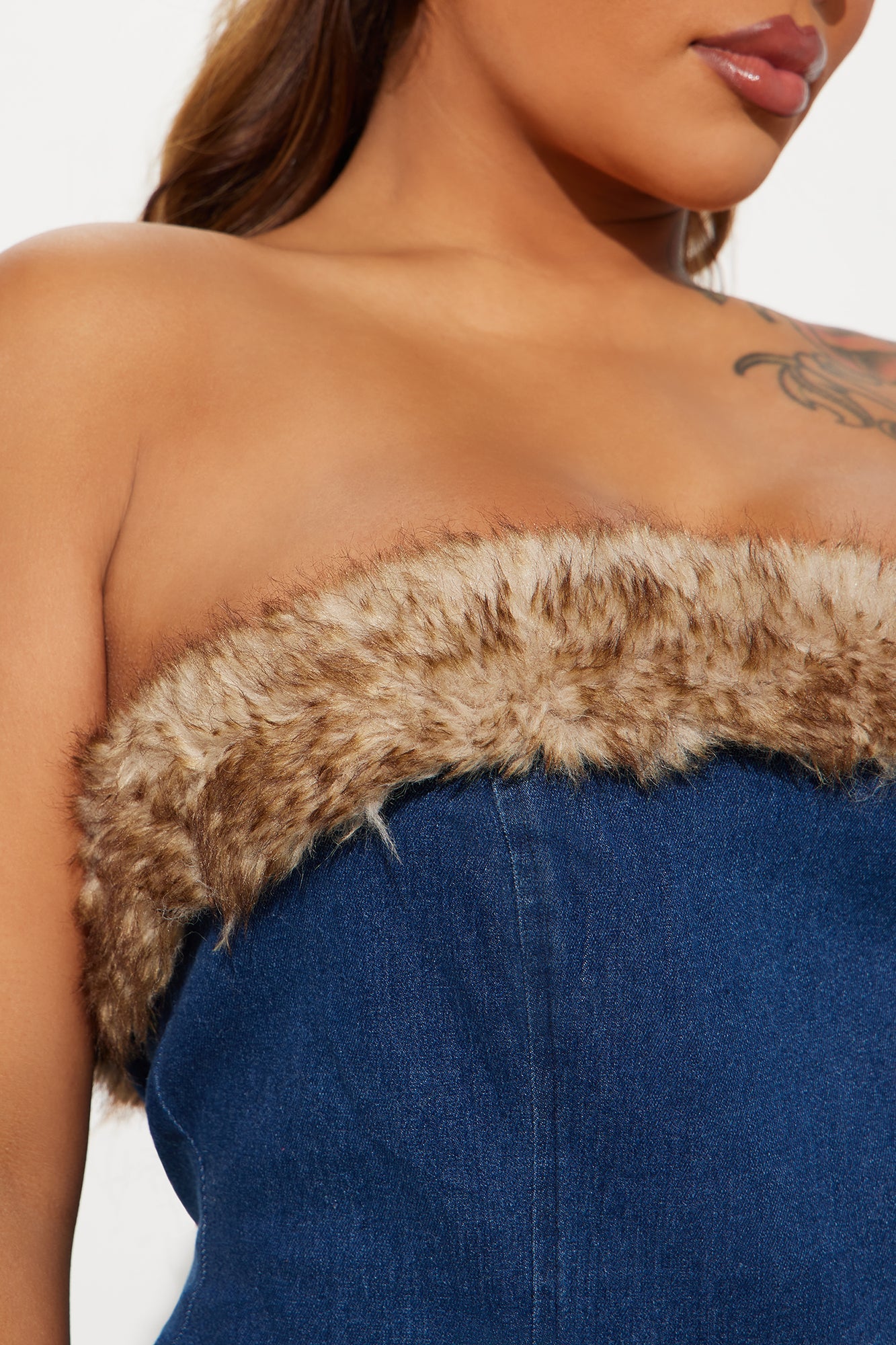 Fuzzy Feelings Denim Corset Top - Dark Wash