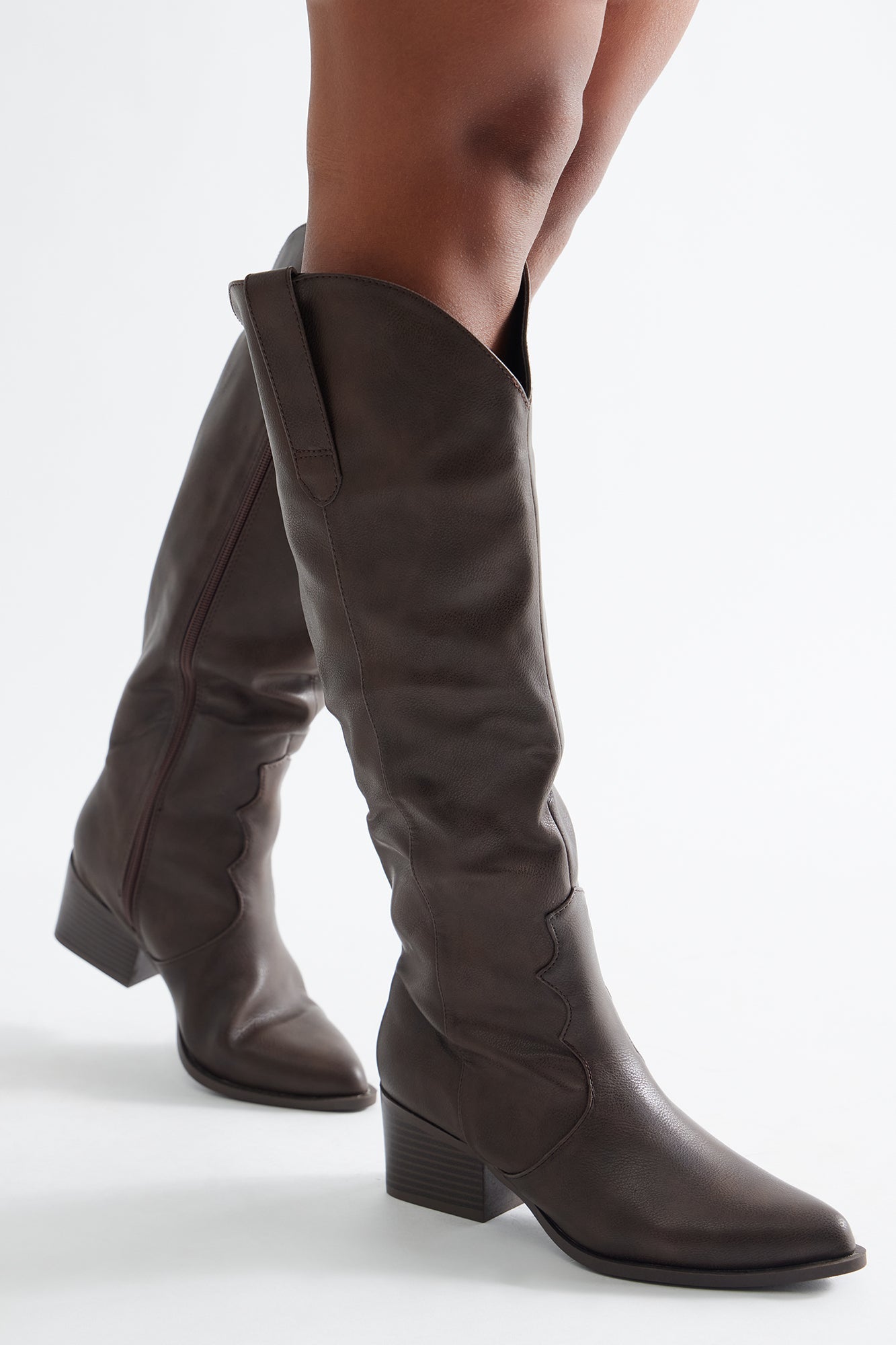 Camper Knee High Cowboy Boots - Brown