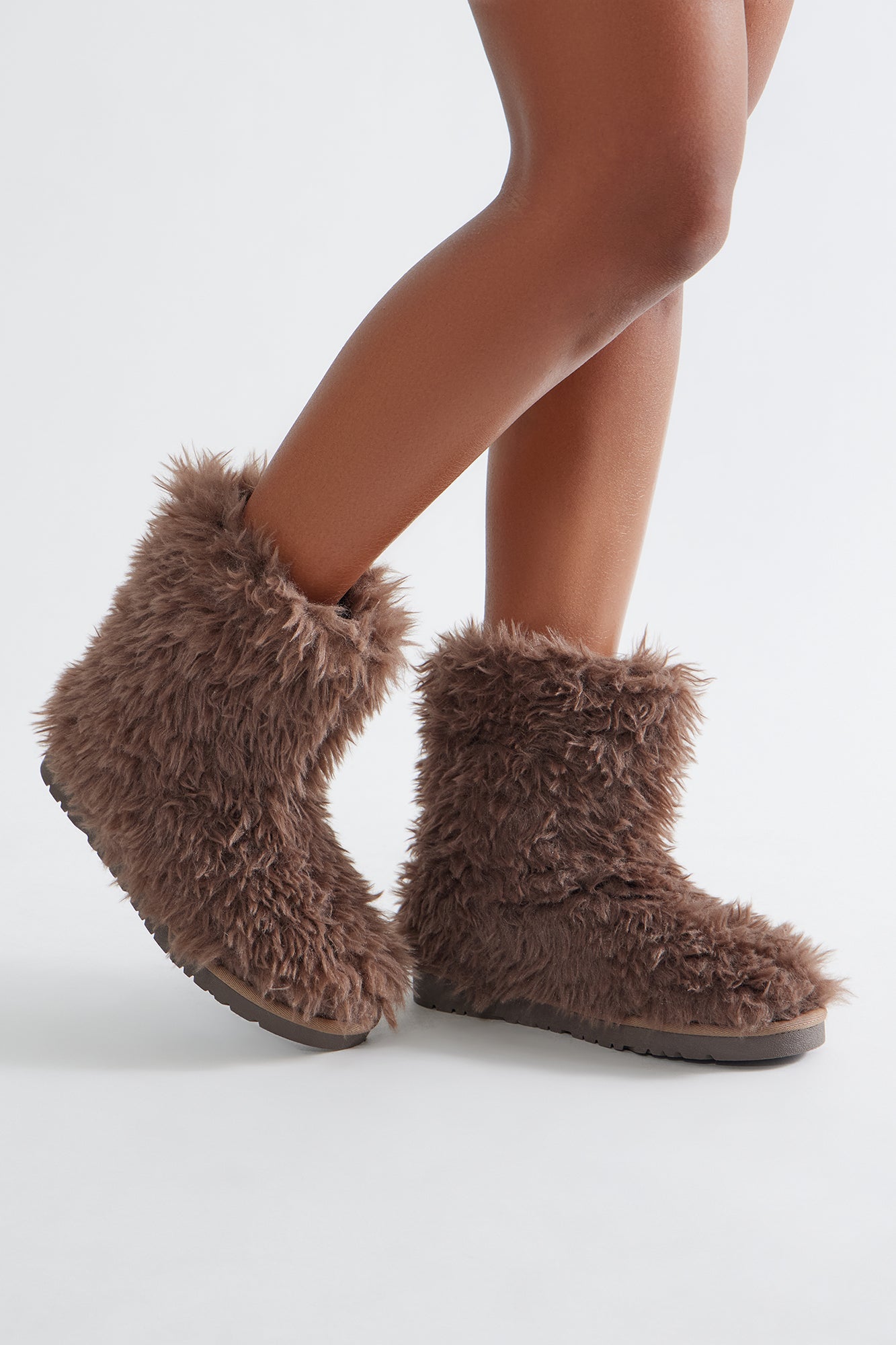 Yetti Faux Fur Booties - Chocolate