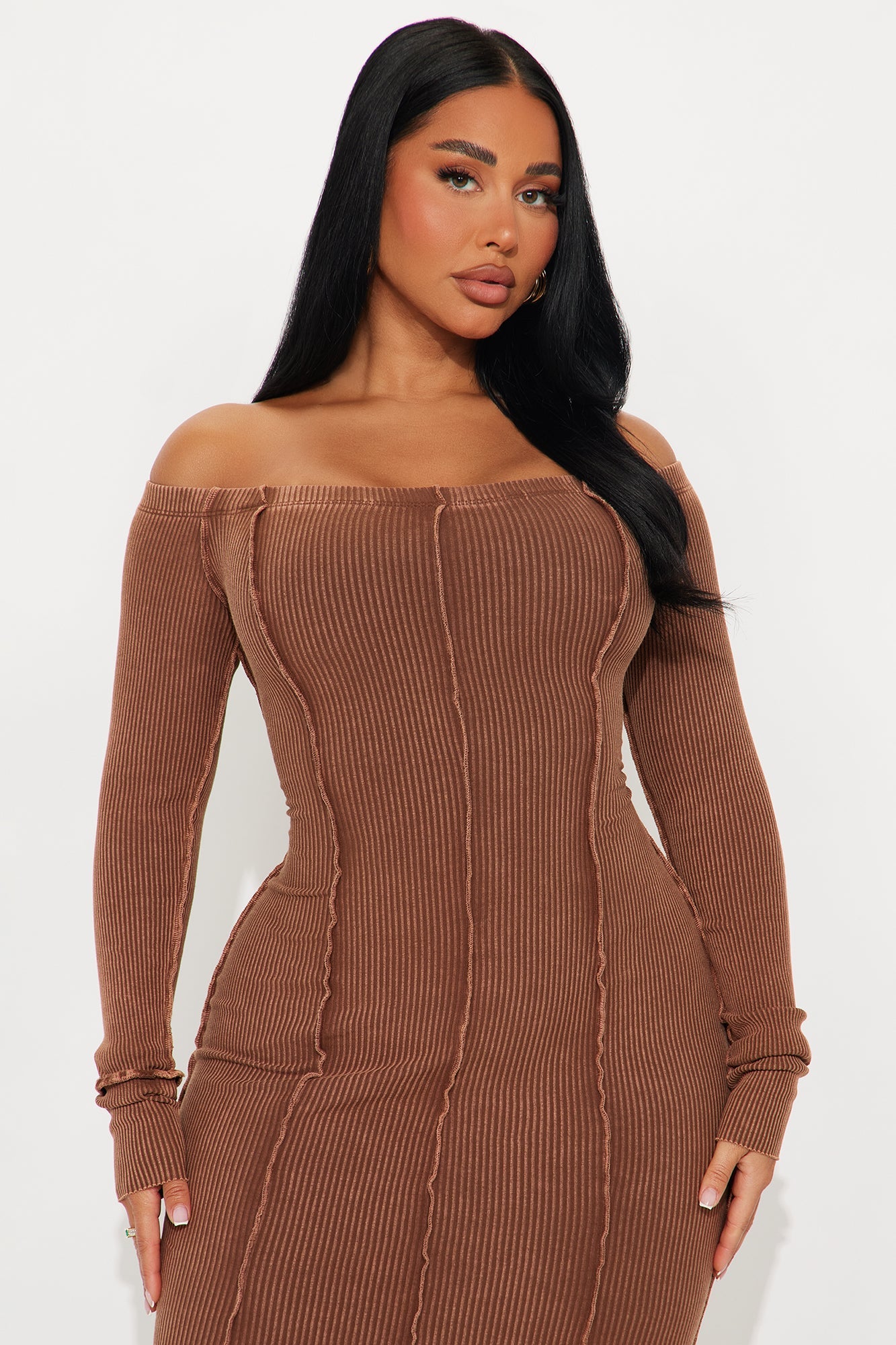 Randi Washed Ribbed Maxi Dress - Brown