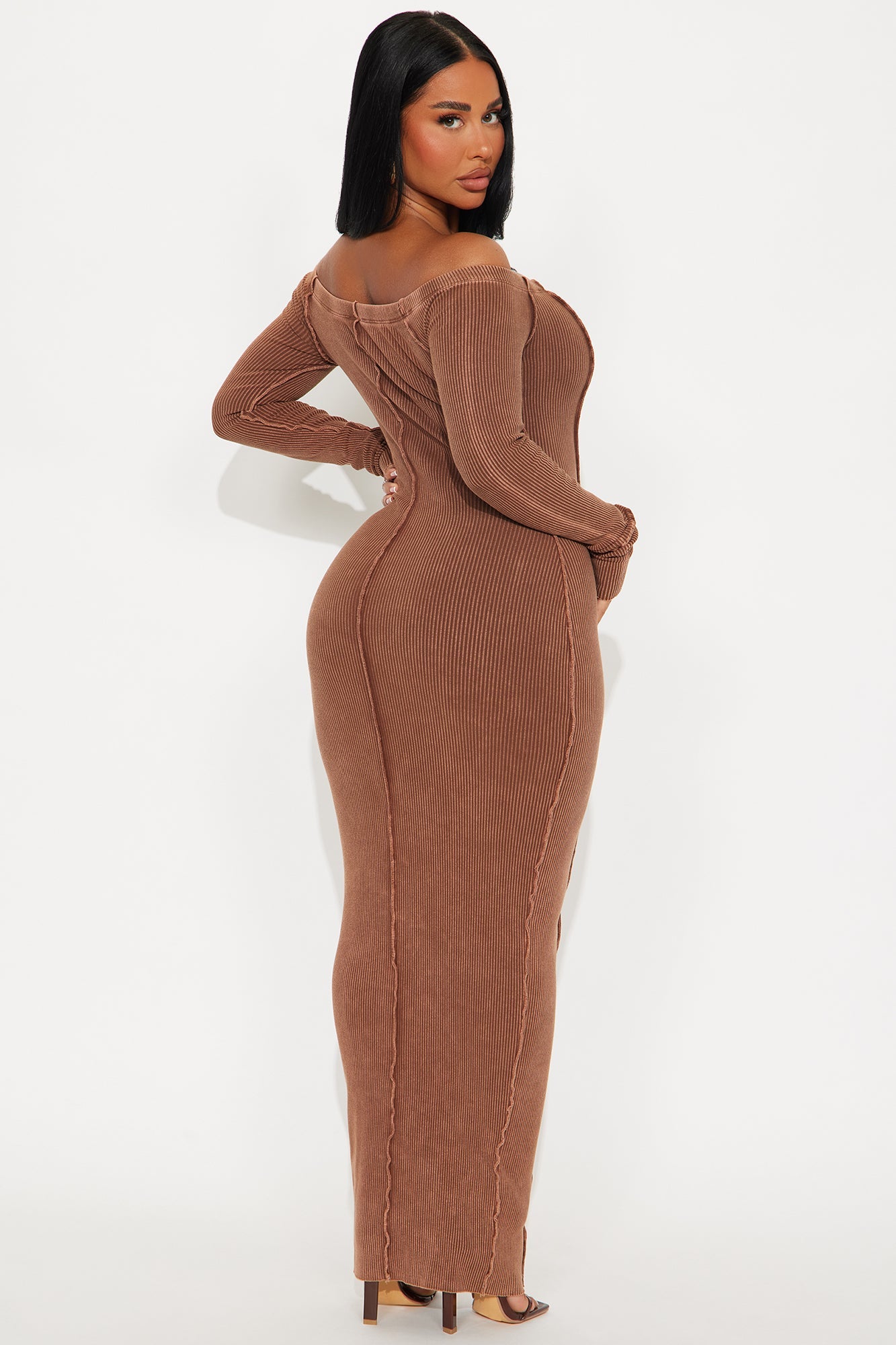 Randi Washed Ribbed Maxi Dress - Brown
