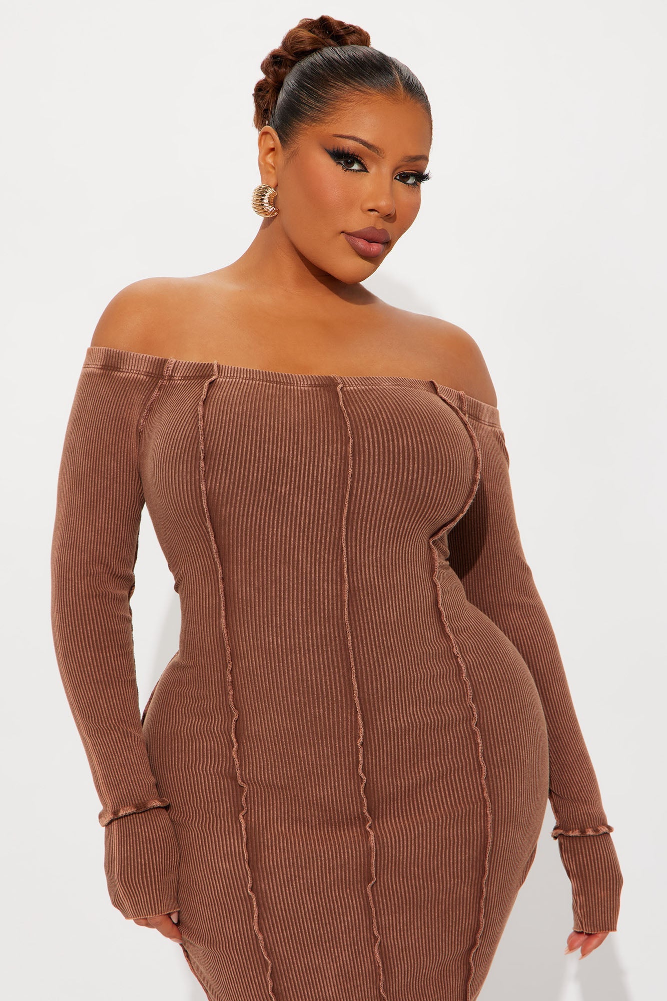 Randi Washed Ribbed Maxi Dress - Brown