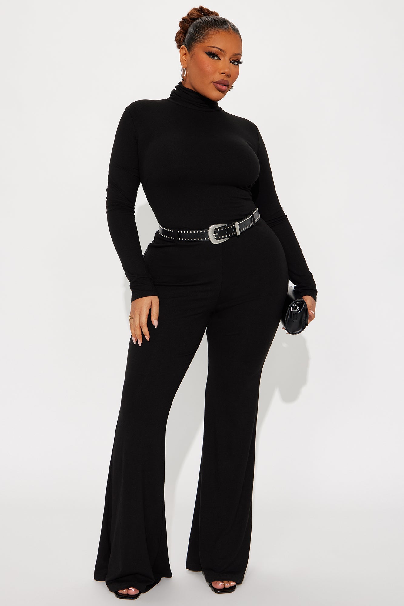 Leiah Long Sleeve Flare Jumpsuit - Black
