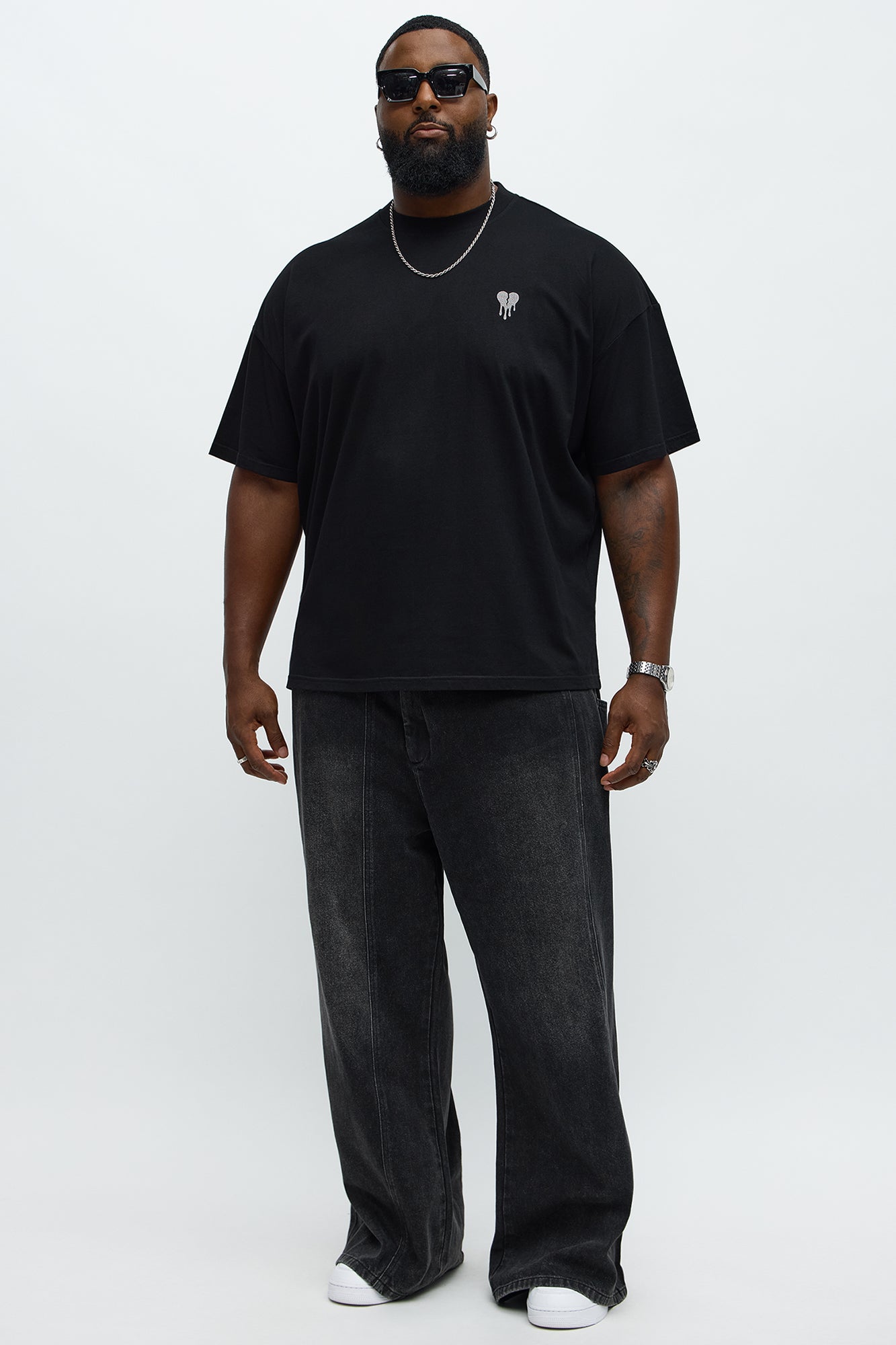 Oversized Mini Embroidery Heavy Weight Boxy Tee - Black
