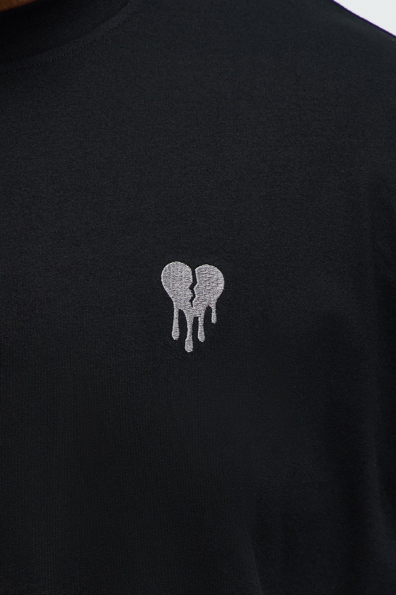Oversized Mini Embroidery Heavy Weight Boxy Tee - Black