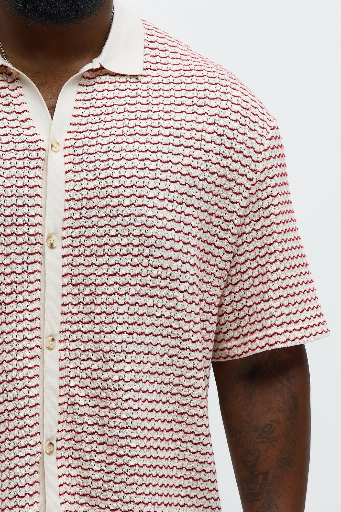 Regular Fit Color Block Button up Sweater Shirt - Cream/combo