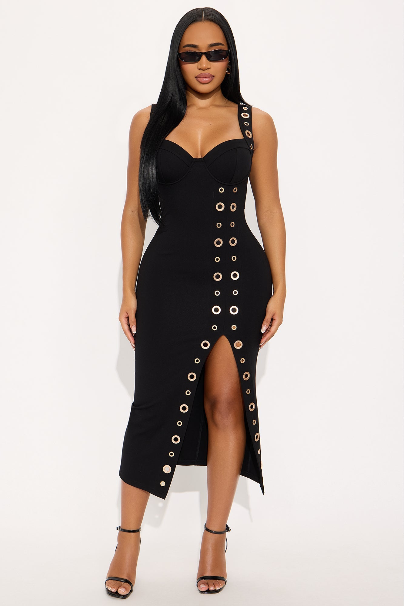 Kallie Grommet Midi Dress - Black