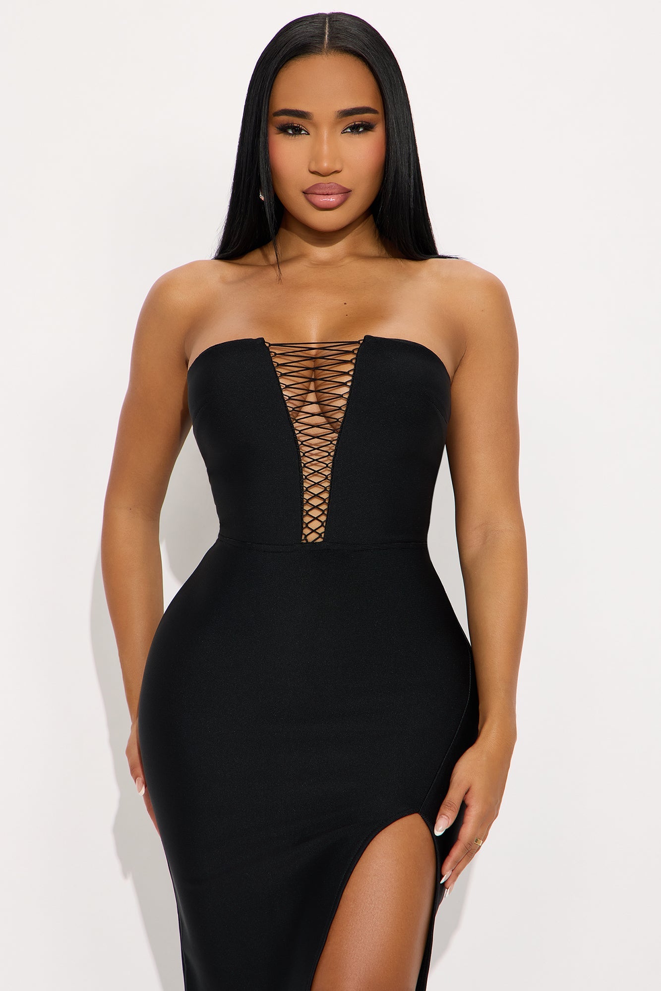 Stevie Lace Up Bandage Maxi Dress - Black
