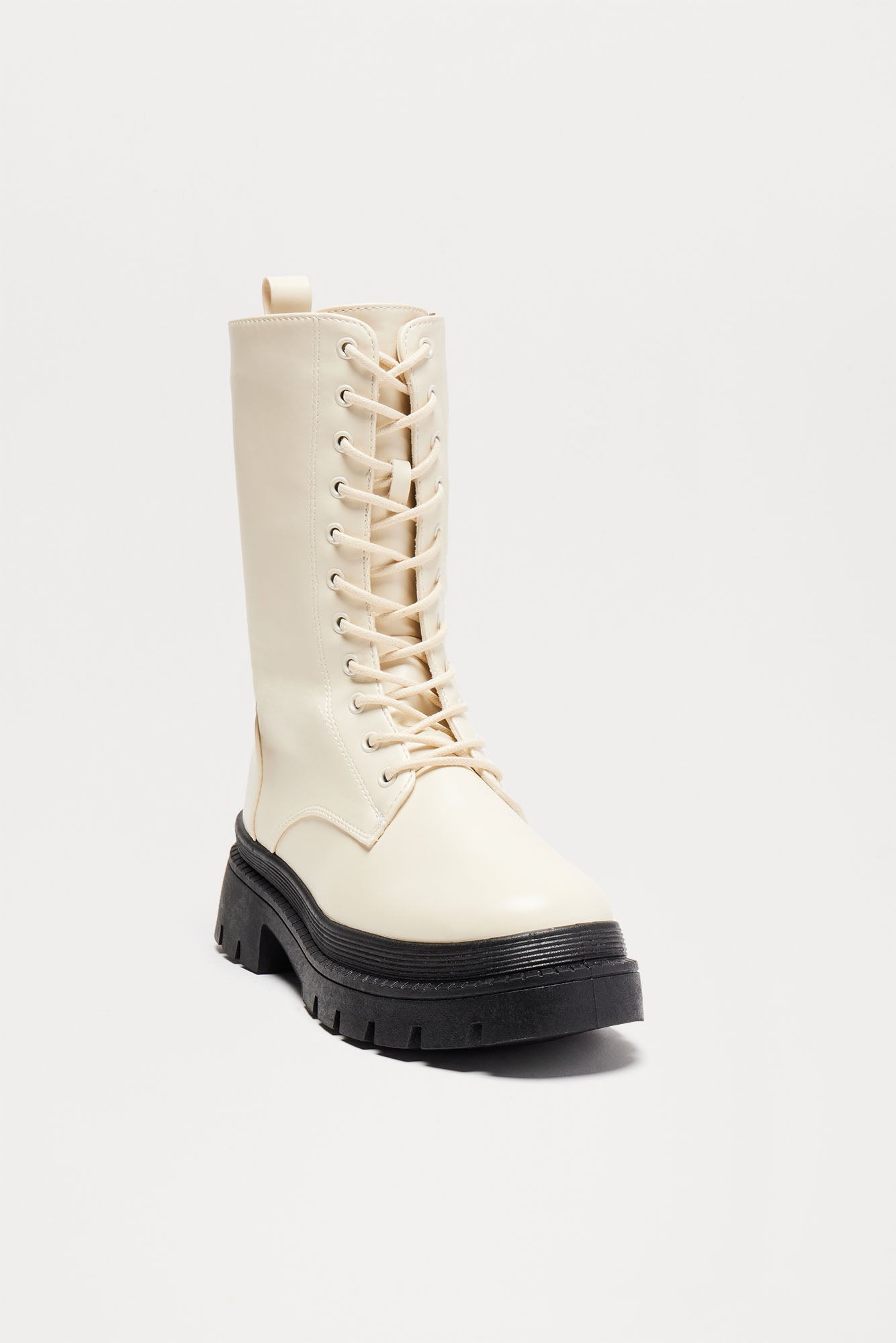 Vail Lace Up Combat Boots - Cream