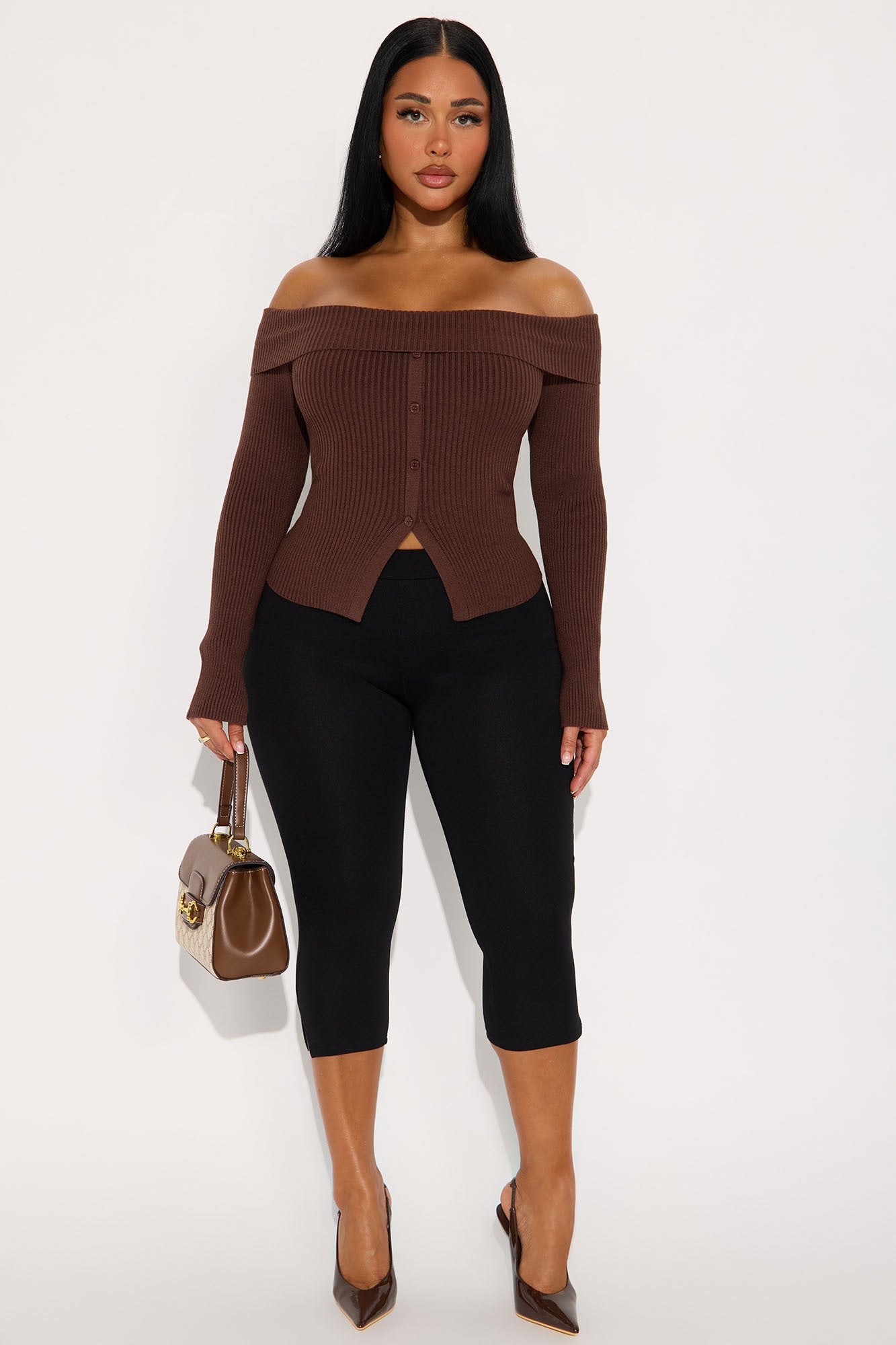 Make Time For Me Foldover Sweater - Brown
