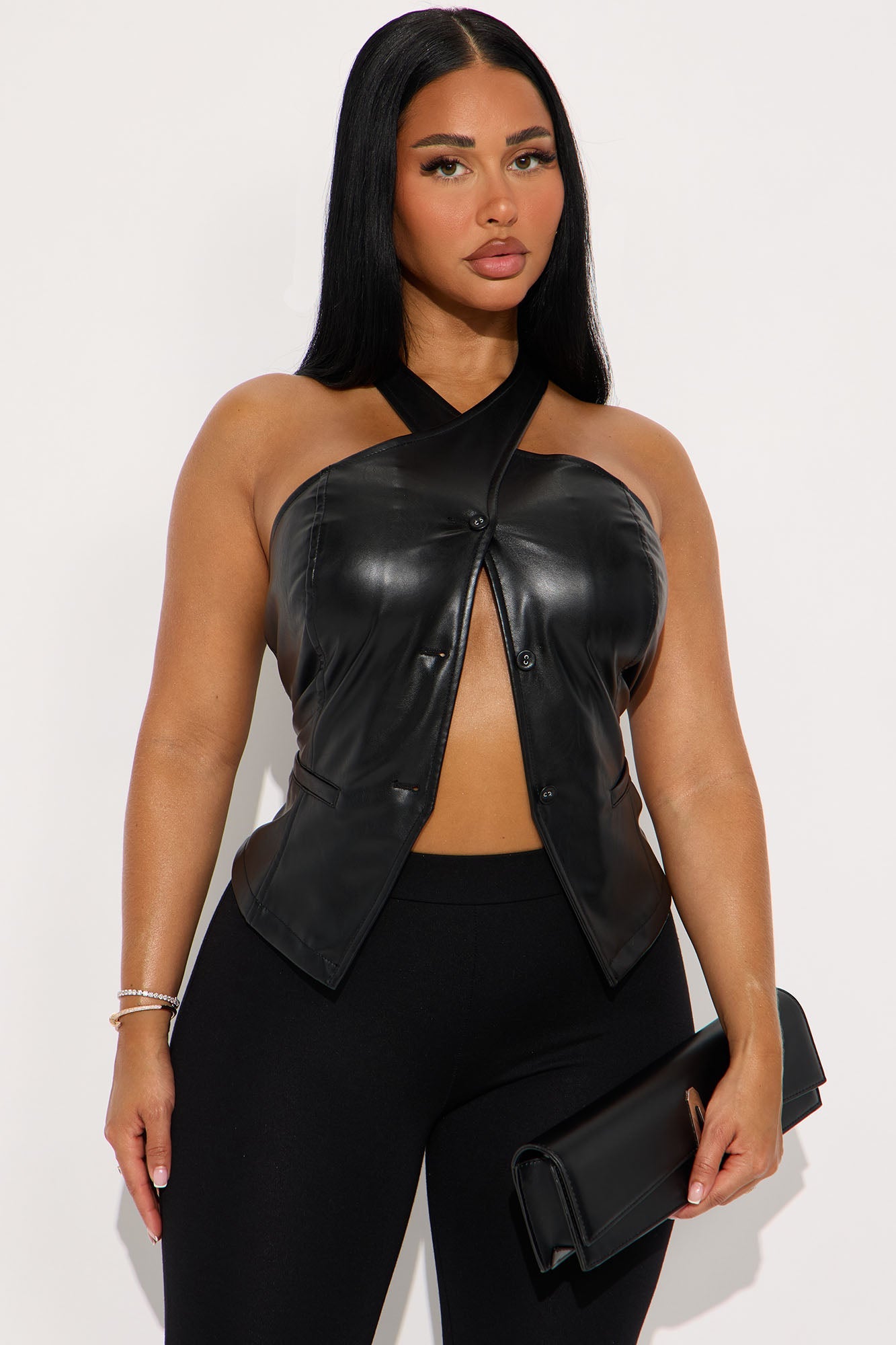 Classic Cutie Faux Leather Vest - Black