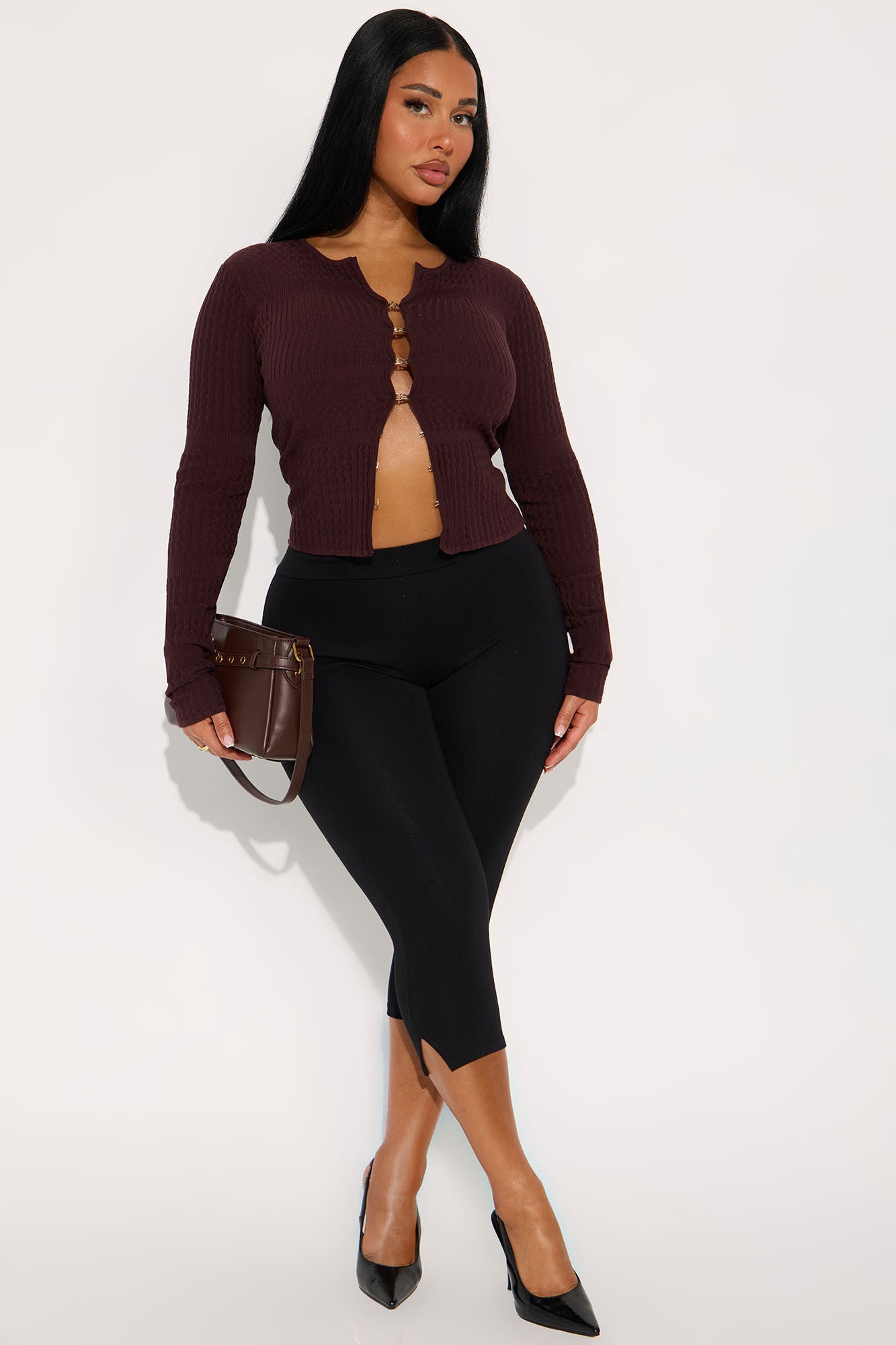 The Jaden Hardware Cardigan - Chocolate