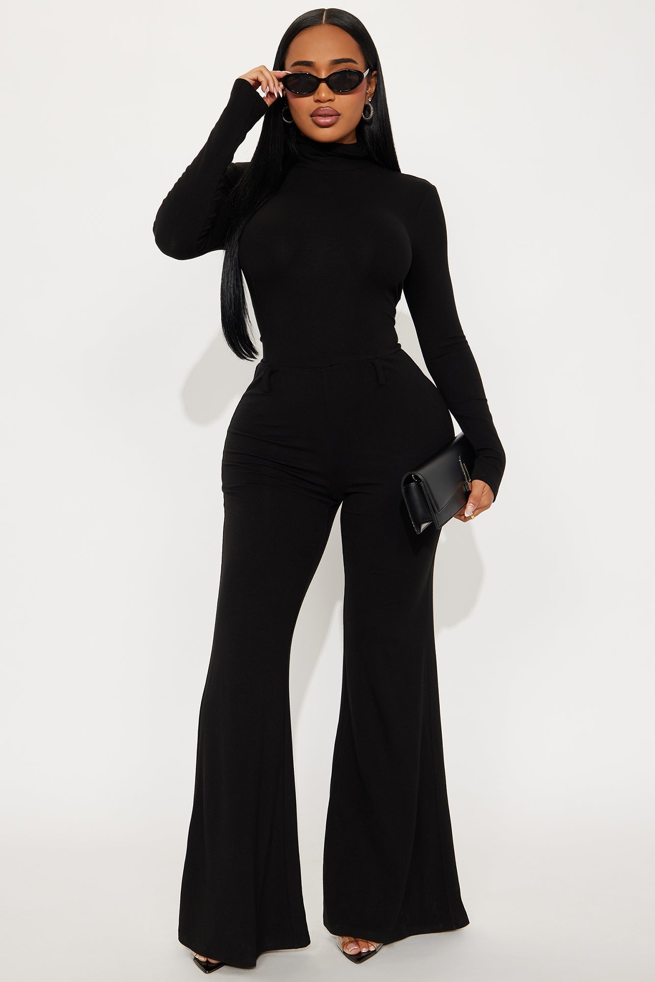 Leiah Long Sleeve Flare Jumpsuit - Black