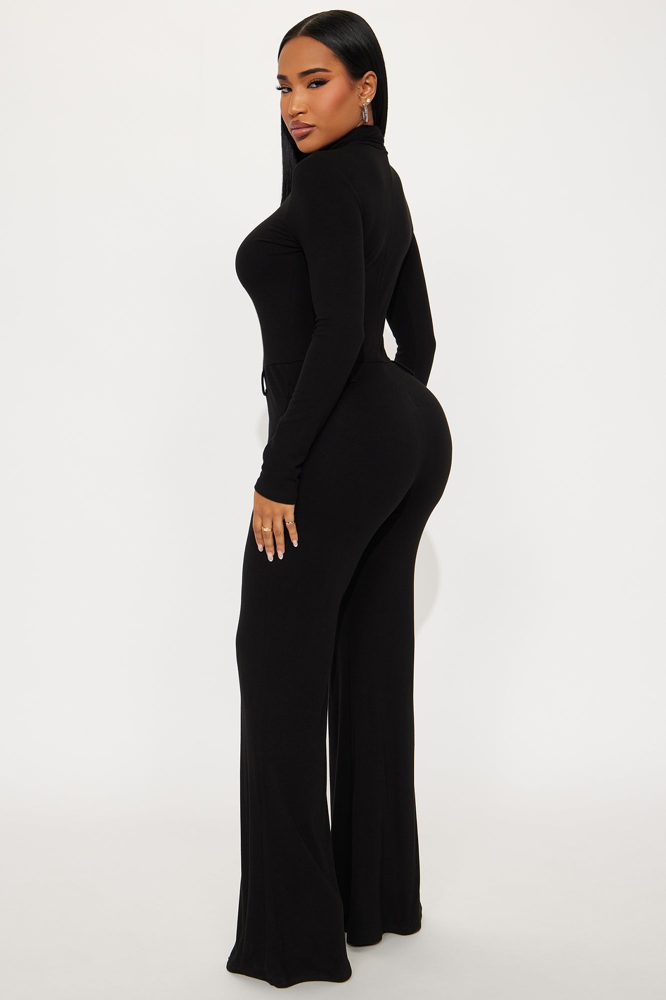 Leiah Long Sleeve Flare Jumpsuit - Black