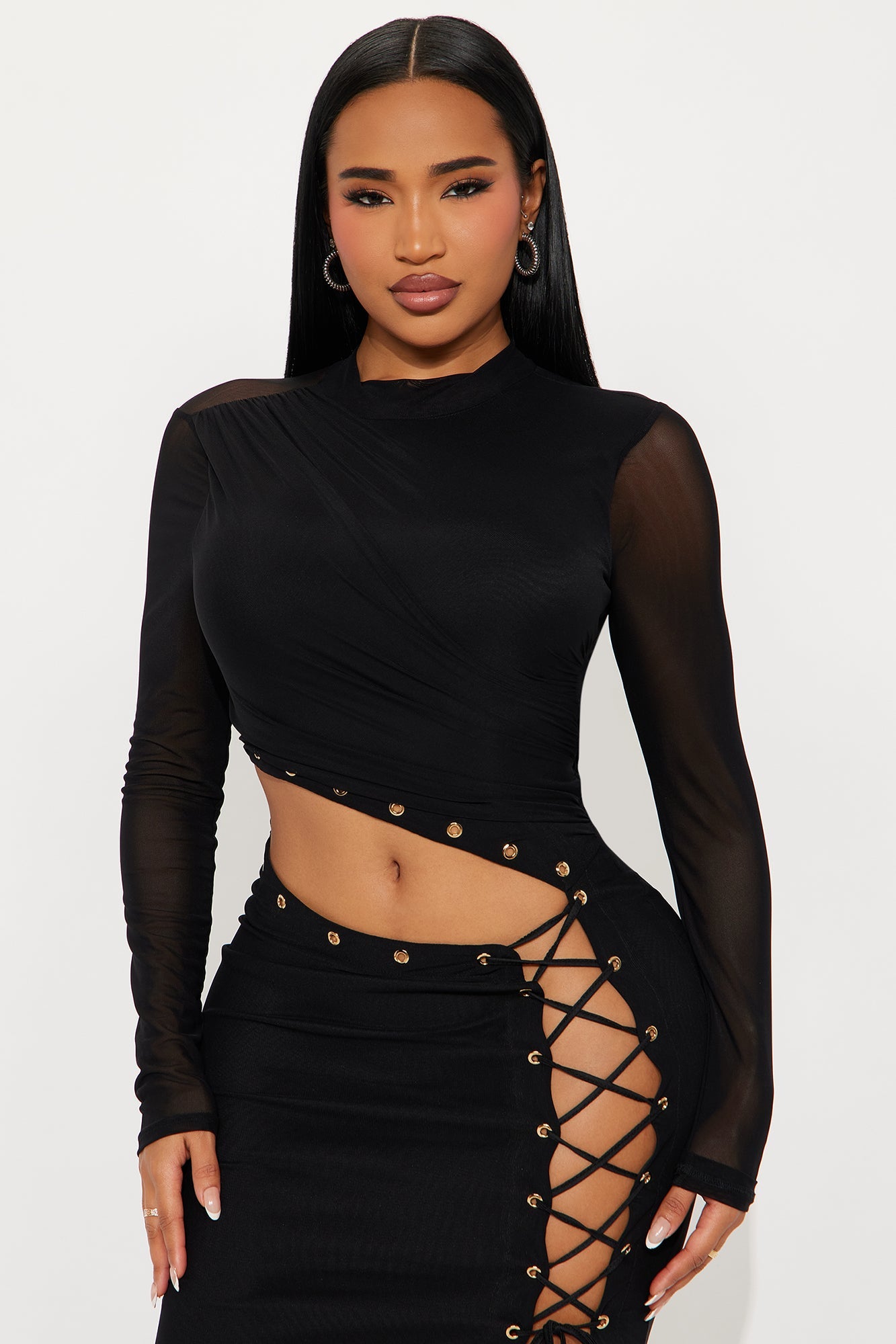 Audrey Lace Up Maxi Dress - Black