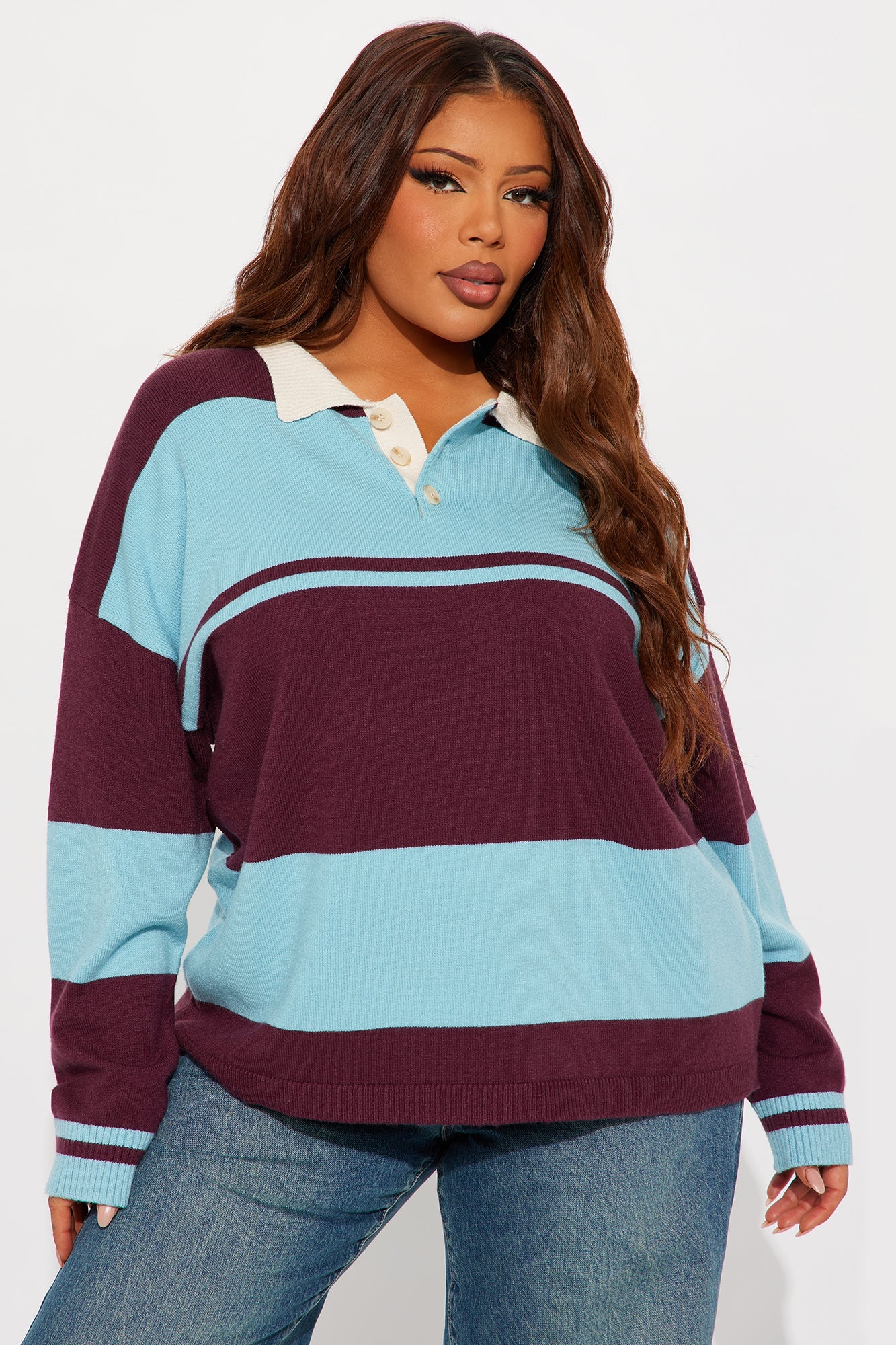 Down The Line Striped Polo Sweater - Blue/combo