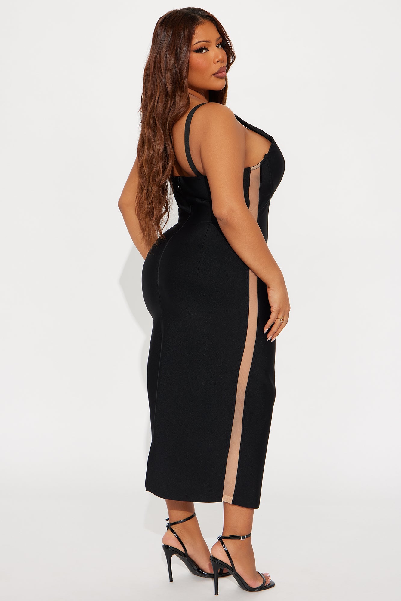 Topic Of Conversation Mesh Bandage Midi Dress - Black
