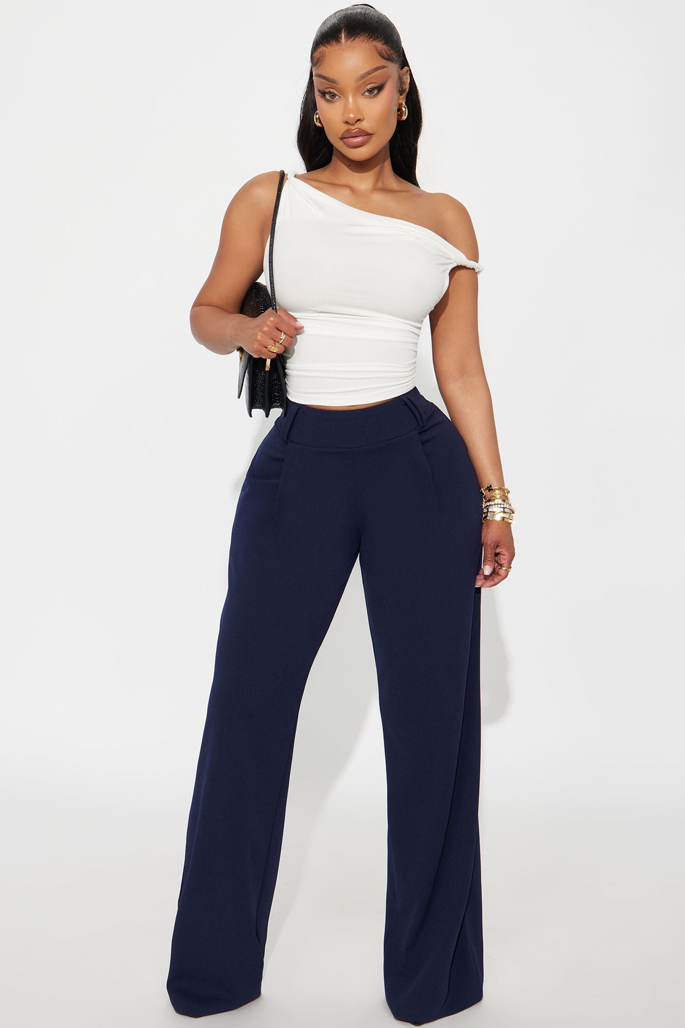 Late To The Meeting Wide Leg Trouser Pant - Navy