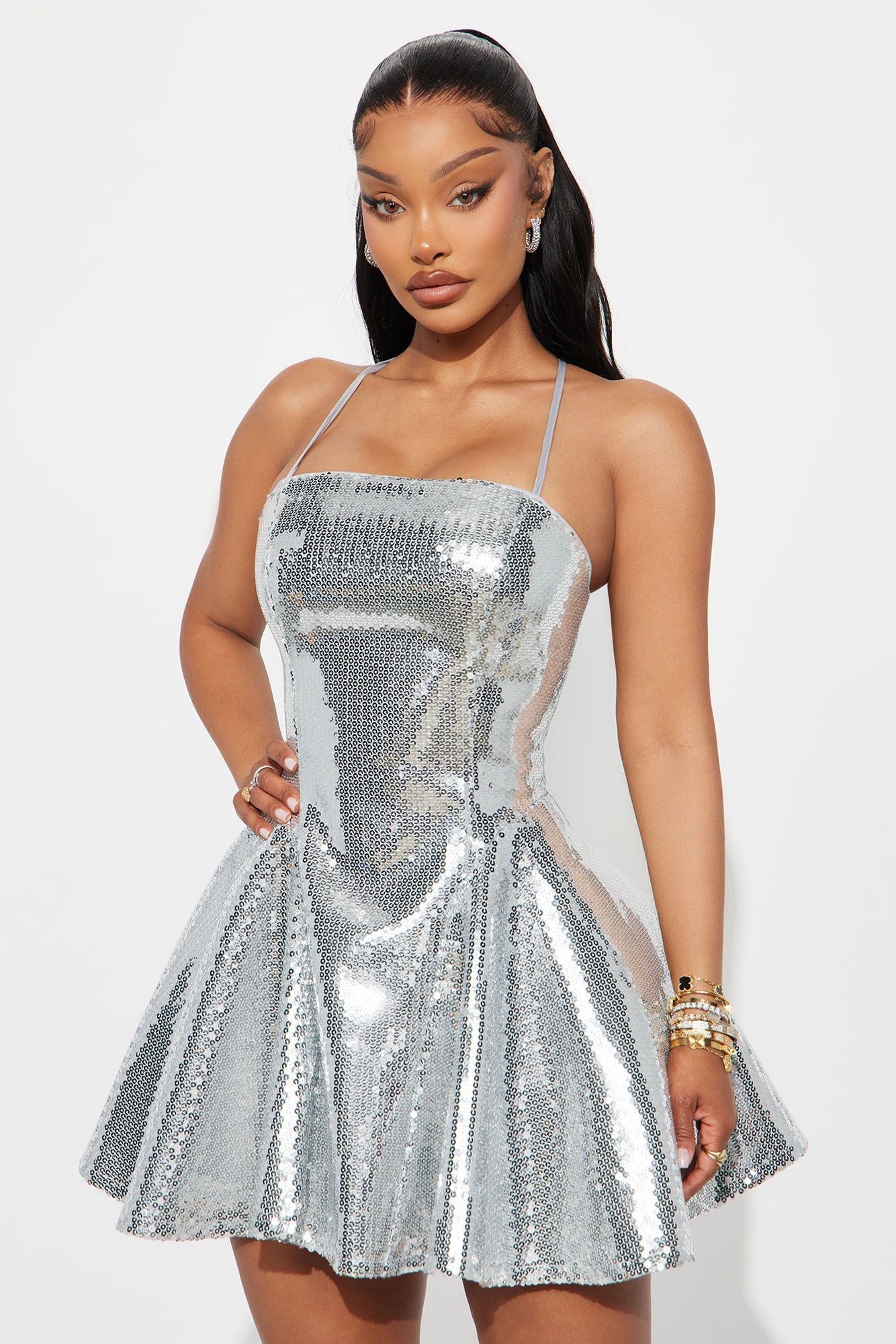 Glam Doll Sequin Mini Dress - Silver