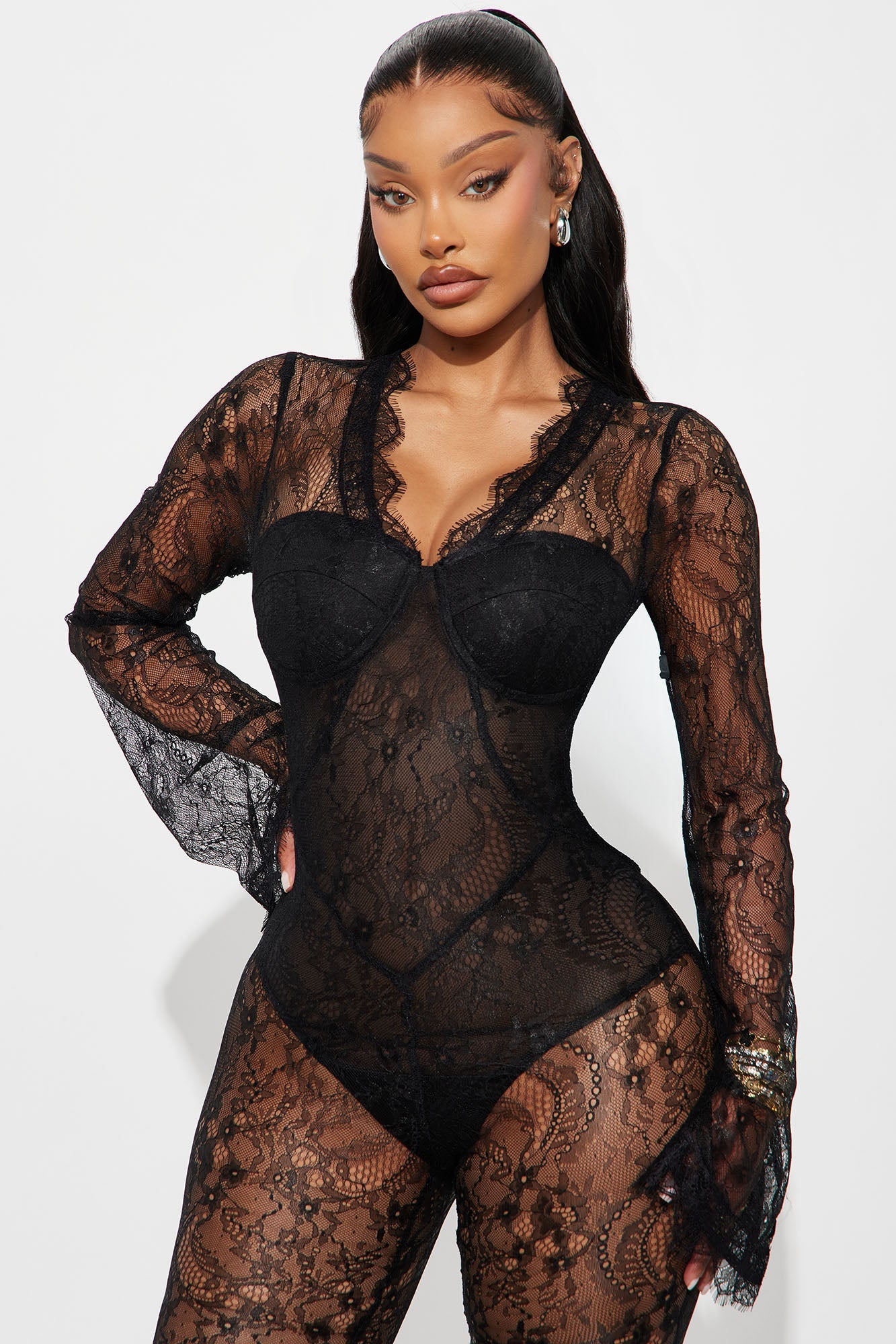 Dark Romance Lace Flare Leg Jumpsuit - Black