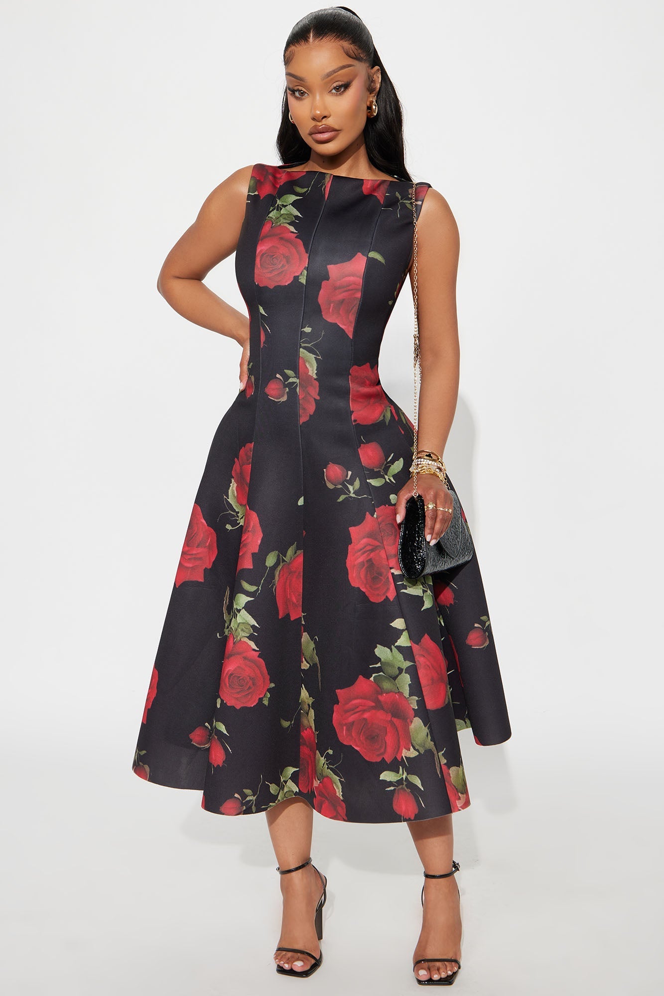 Sweet Sunday Pleated Floral Midi Dress - Red/combo
