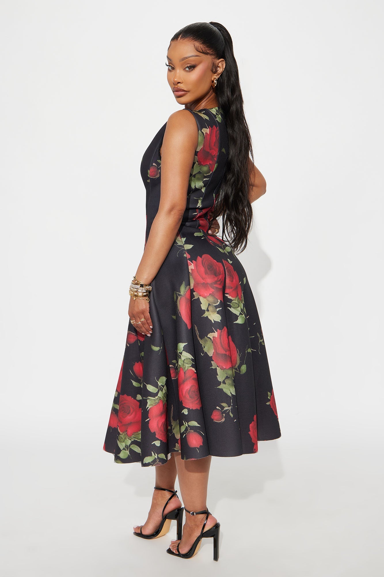 Sweet Sunday Pleated Floral Midi Dress - Red/combo
