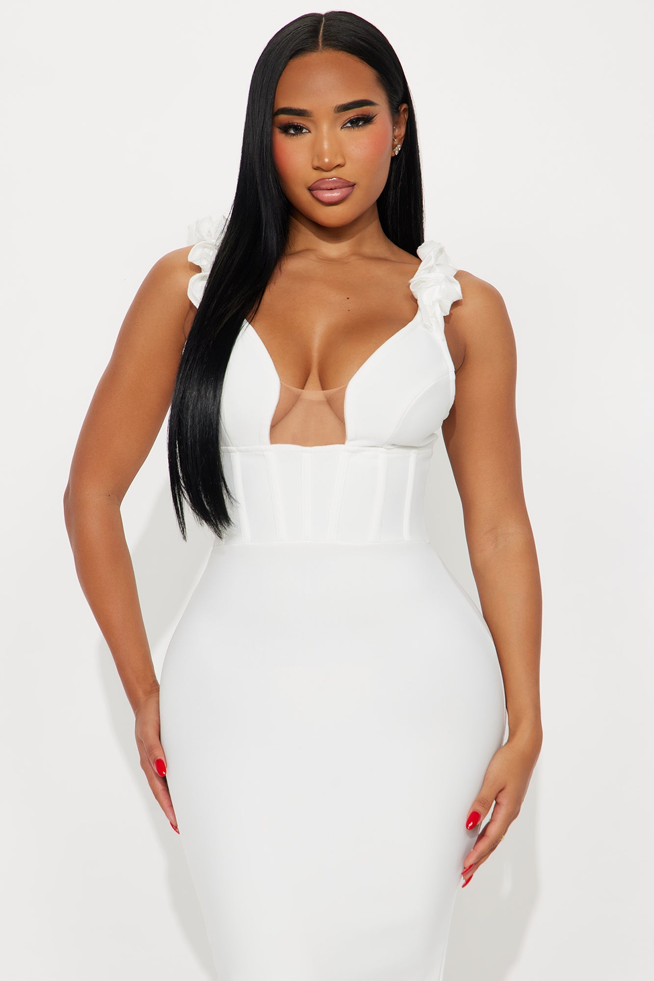 Jada Ruffle Bandage Midi Dress - White