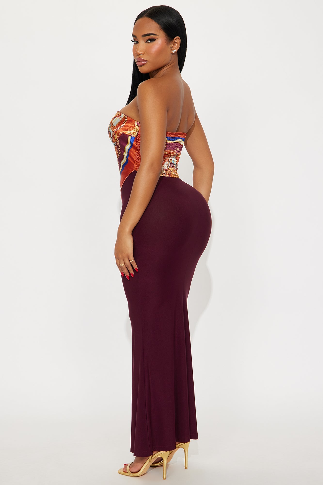 Amelia Satin Maxi Tube Dress - Burgundy