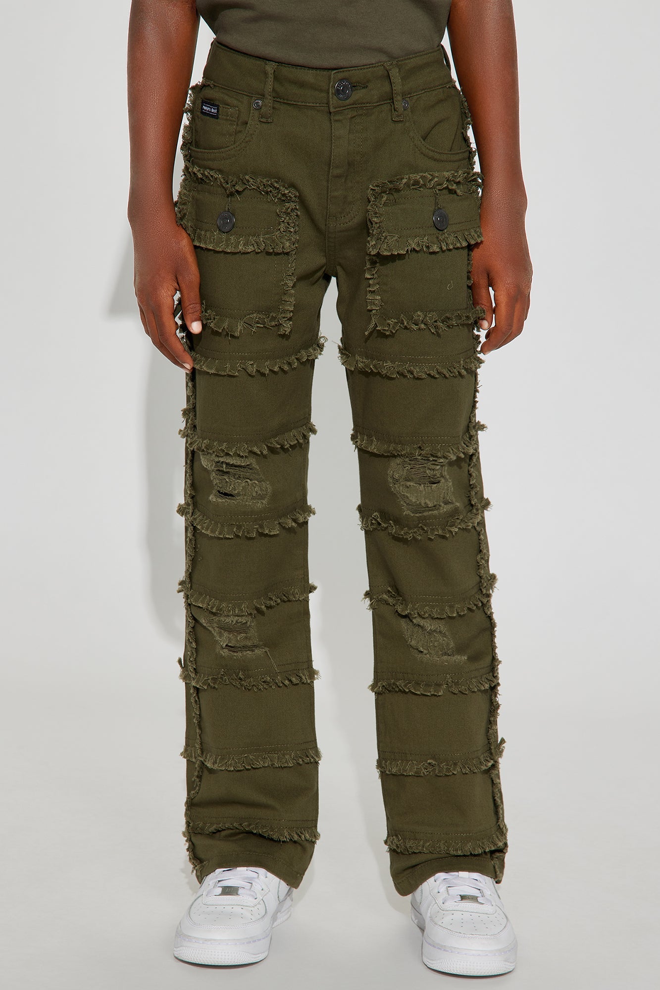 Mini Matthew Stacked Flare Rip And Repair Jeans - Olive