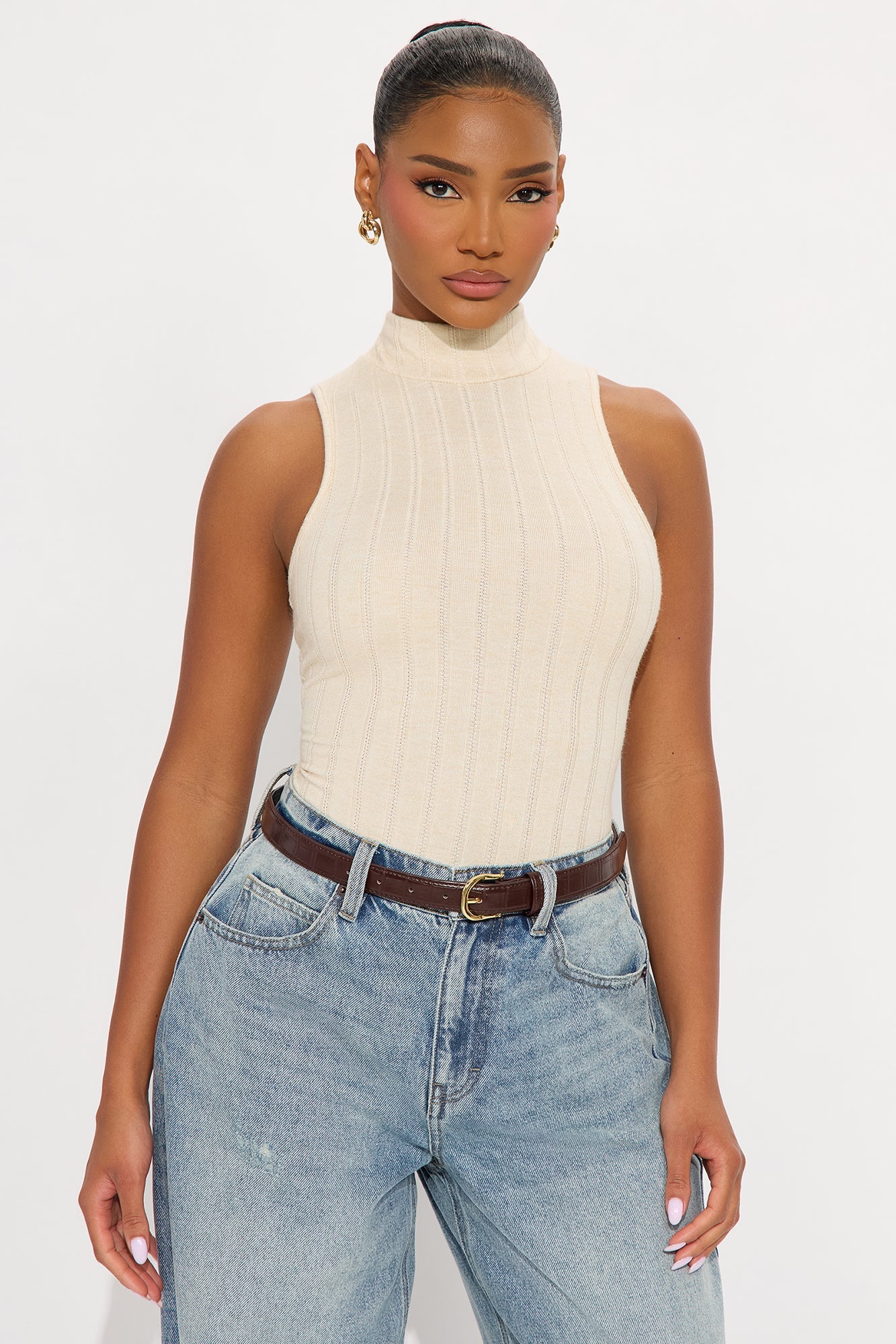 Antonella Mock Neck Ribbed Bodysuit - Ivory