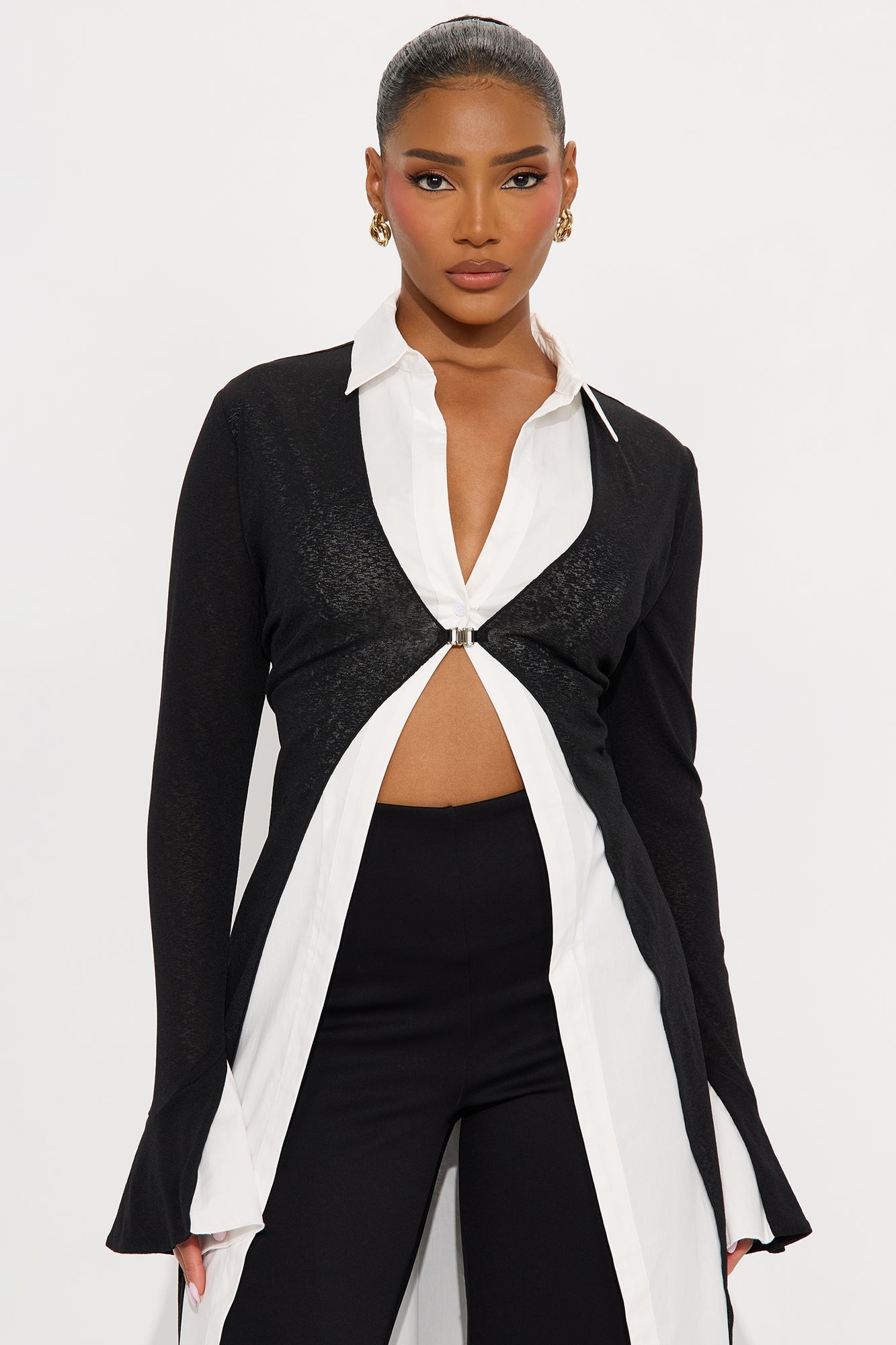 Do Not Disturb Set-in Poplin Cardigan - Black/White