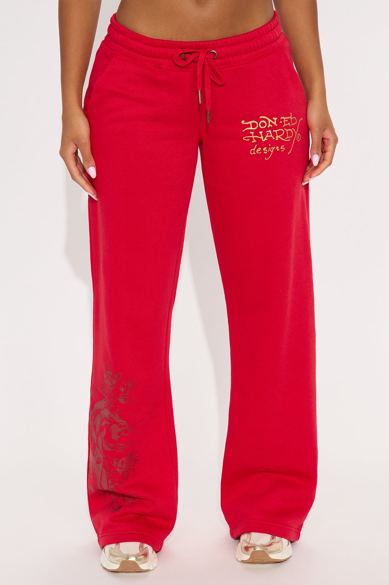 Ed Hardy Black Panther Wide Leg Pant - Red