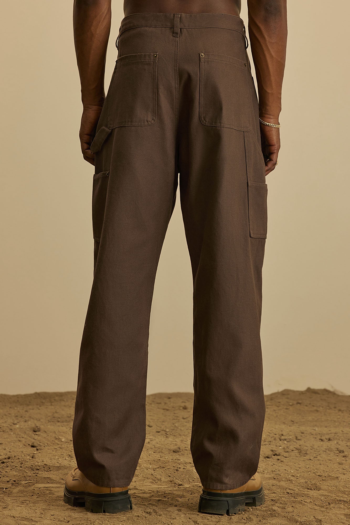 Alexander Double Knee Straight Utility Canvas Pants - Brown