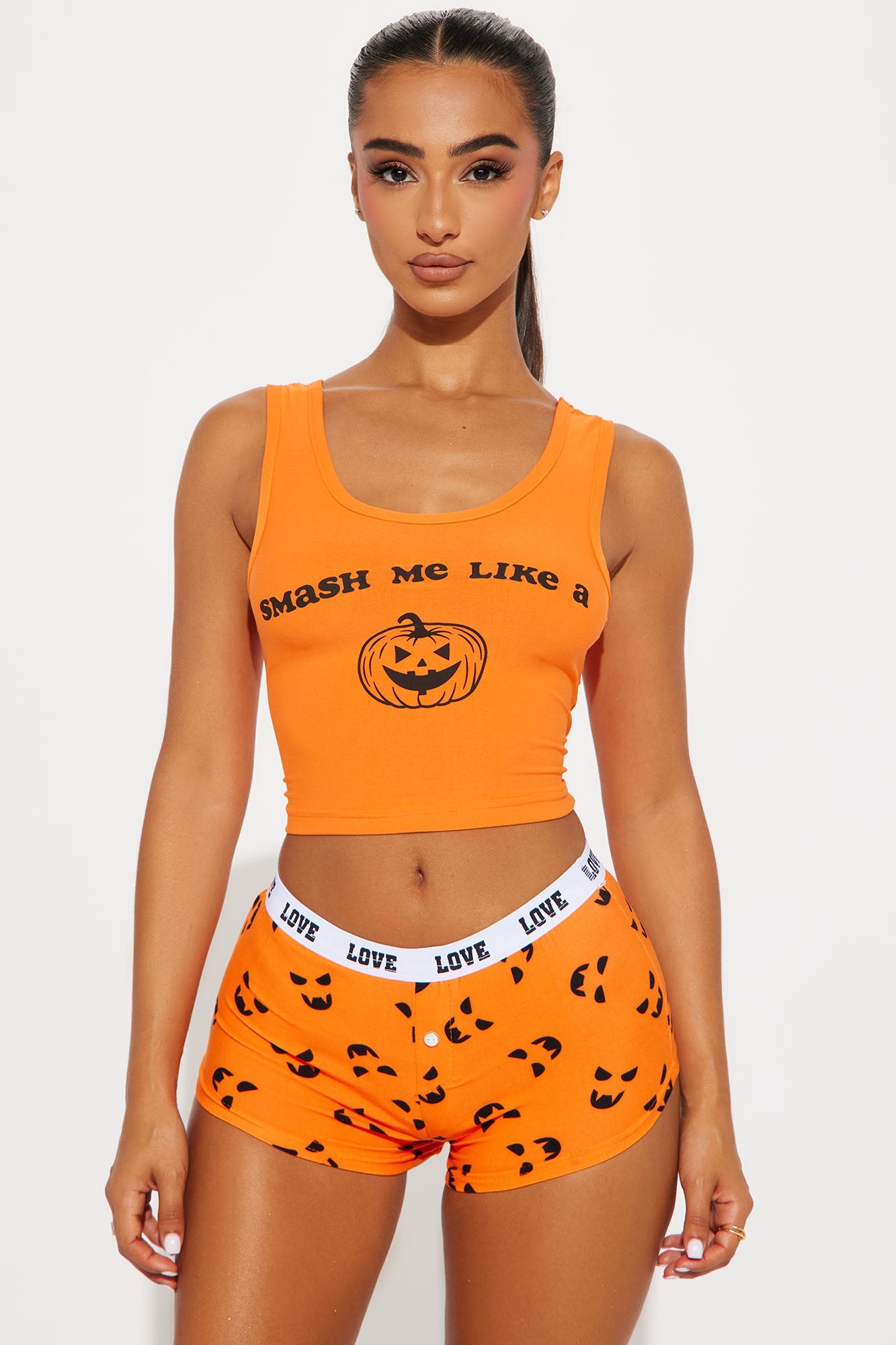 Smash My Pumpkin Halloween PJ Set - Orange