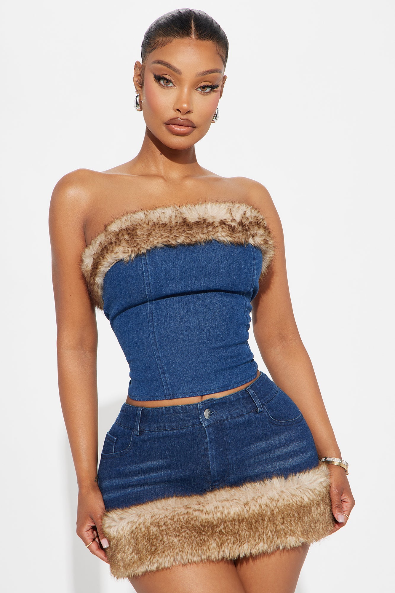 Fuzzy Feelings Denim Corset Top - Dark Wash