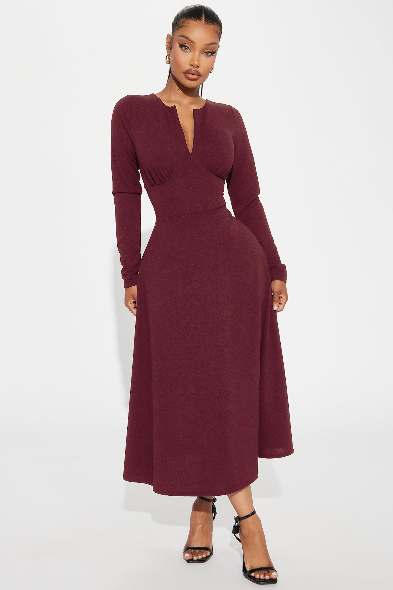 Charolette Long Sleeve Midi Dress - Wine