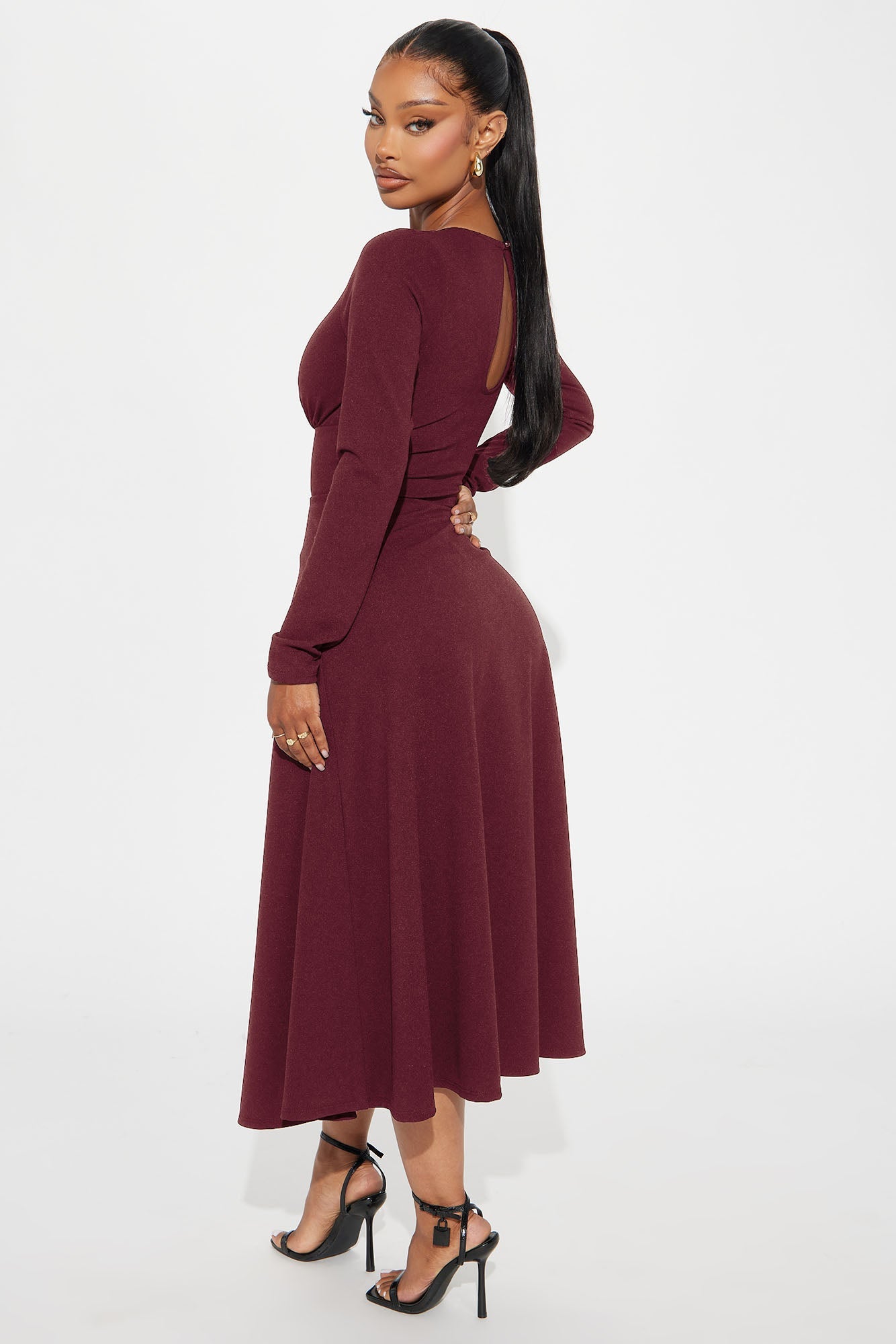 Charolette Long Sleeve Midi Dress - Wine