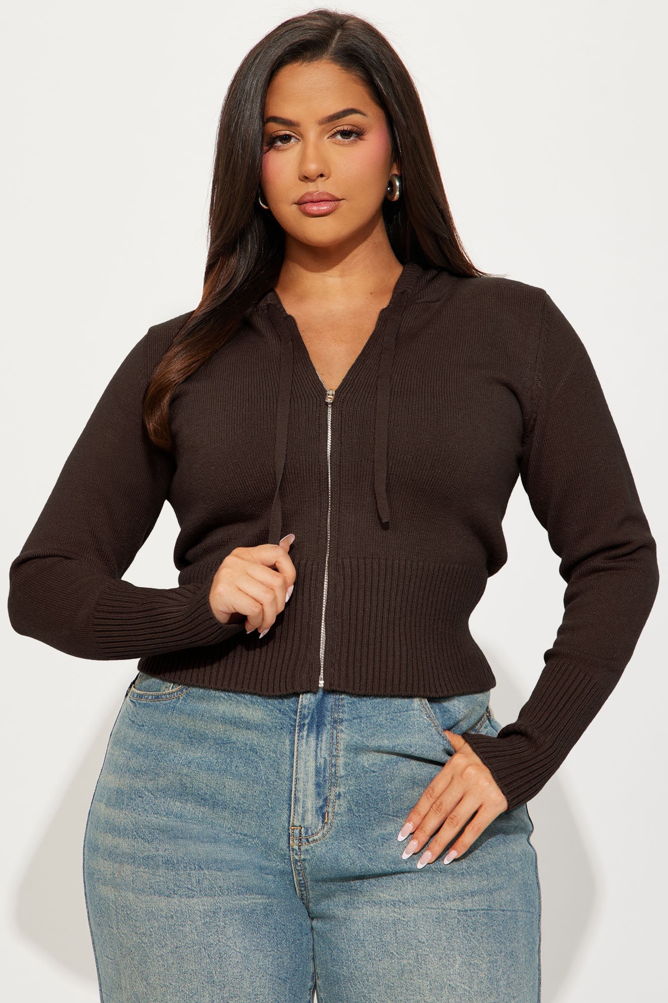 Lana Zip Up Sweater - Chocolate