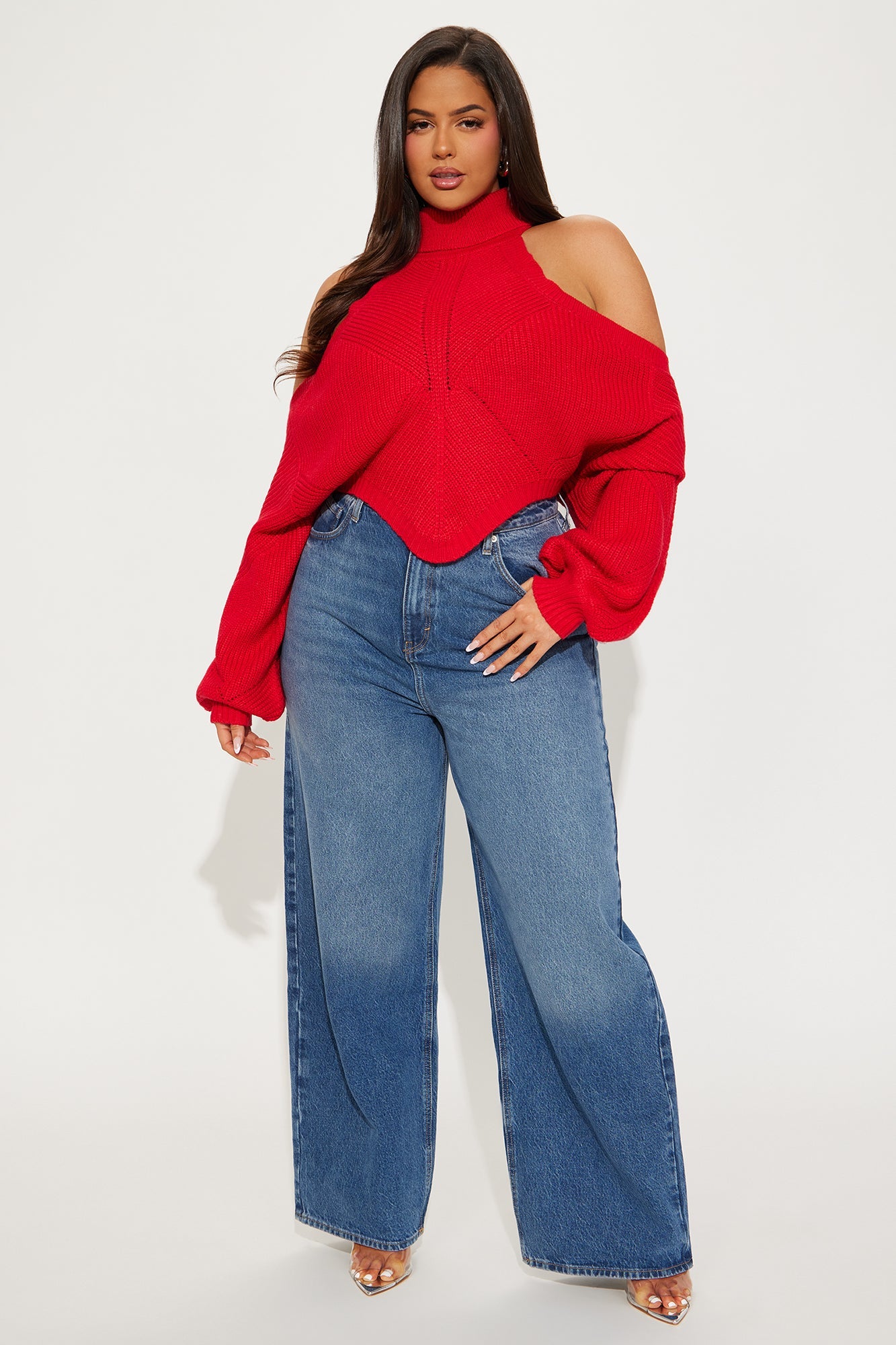 Karasi Cold Shoulder Sweater - Red