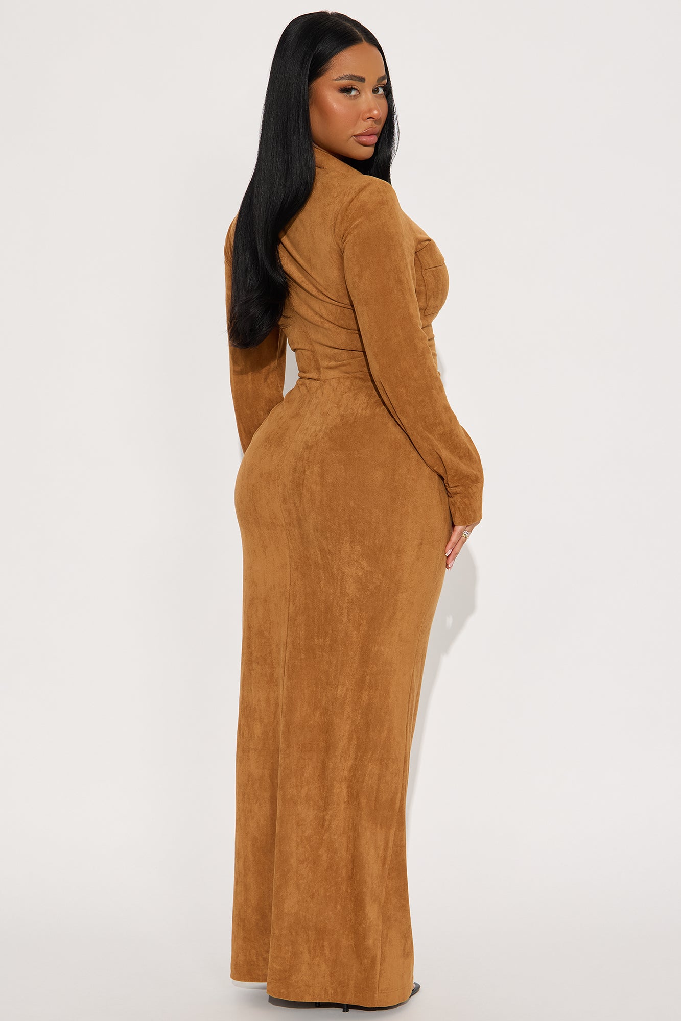 Noelle Suede Maxi Shirt Dress - Cognac