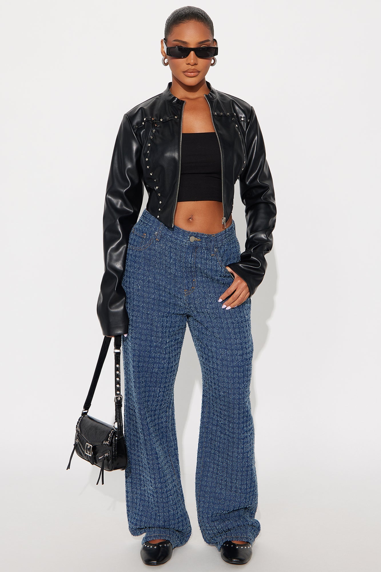 Madison Textured Straight Leg Jeans - Dark Wash